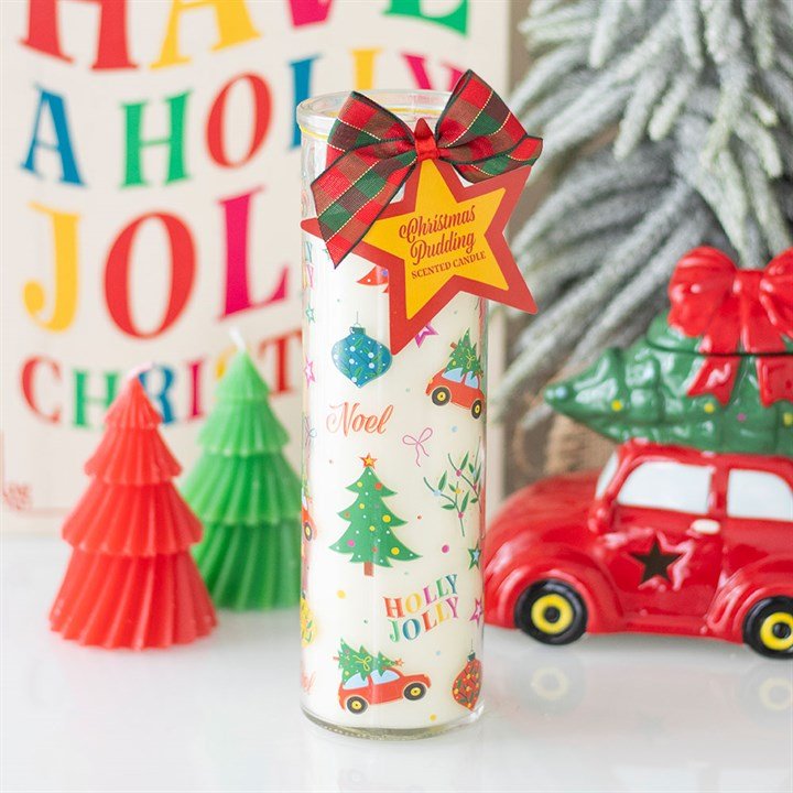 Nostalgic Christmas Print Christmas Pudding Scented Tube Candle | Inspired Creative Gifts | UK Supplier
