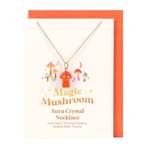 Orange Aura Crystal Mushroom Necklace Greeting Card | Inspired Creative Gifts | UK Supplier