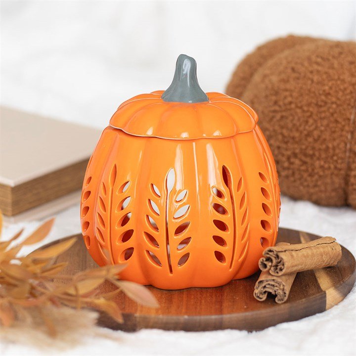 Orange Leaf Cut Out Pumpkin Oil Burner and Wax Warmer | Inspired Creative Gifts | UK Supplier