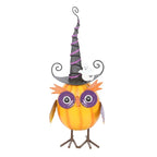 Orange Metal Owl Ornament with Witch Hat and Ghost | Inspired Creative Gifts | UK Supplier