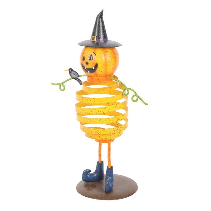 Orange Metal Pumpkin Man Ornament with Spring Body | Inspired Creative Gifts | UK Supplier