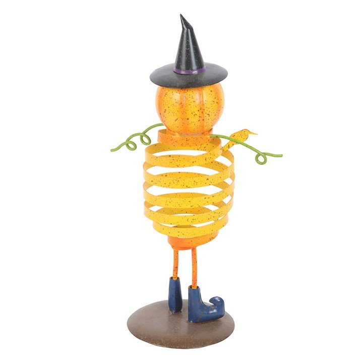 Orange Metal Pumpkin Man Ornament with Spring Body | Inspired Creative Gifts | UK Supplier