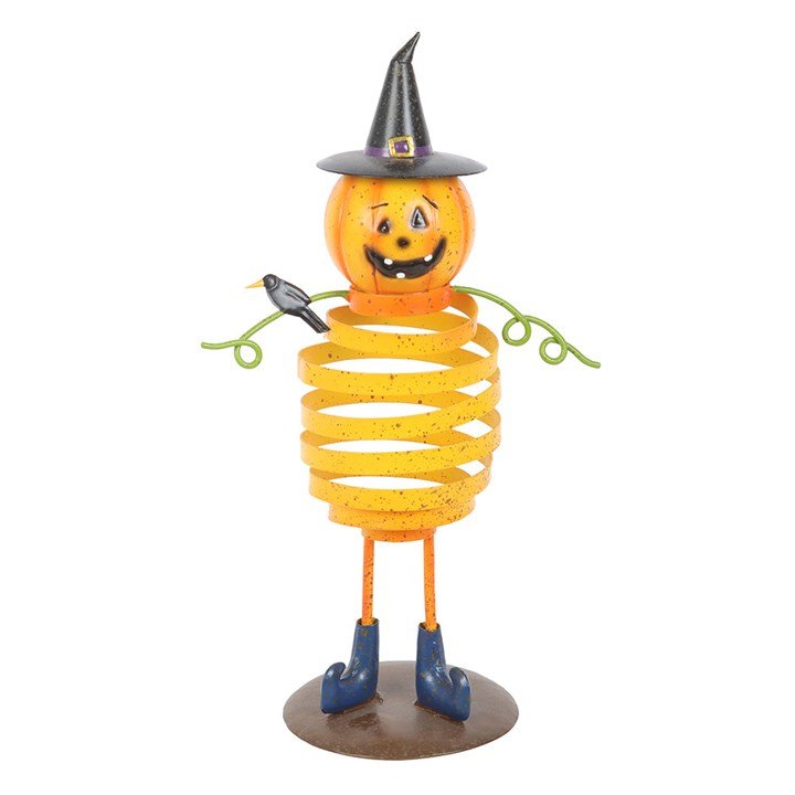 Orange Metal Pumpkin Man Ornament with Spring Body | Inspired Creative Gifts | UK Supplier