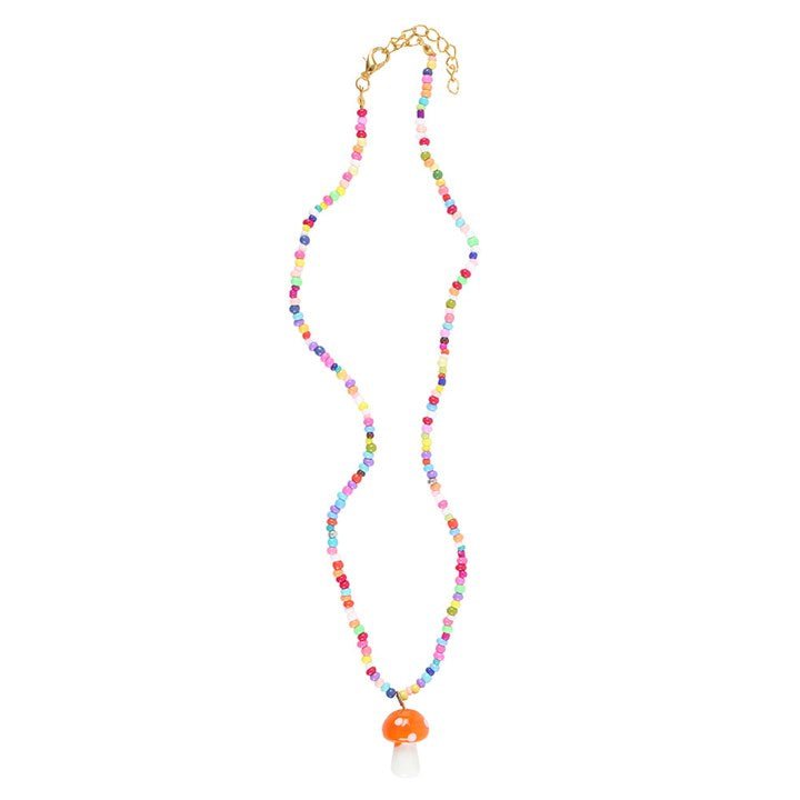 Orange Mushroom Beaded Pendant Necklace | Inspired Creative Gifts | UK Supplier