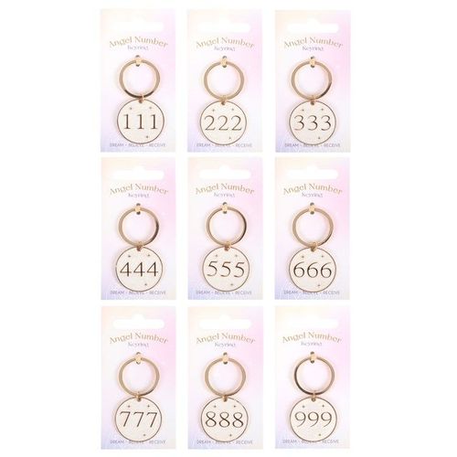 Pack of 9 Angel Number Keyrings | Inspired Creative Gifts | UK Supplier