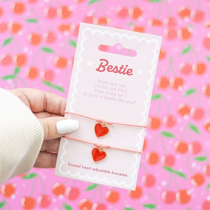 Pair of Besties Enamel Heart Charm Bracelets | Inspired Creative Gifts | UK Supplier