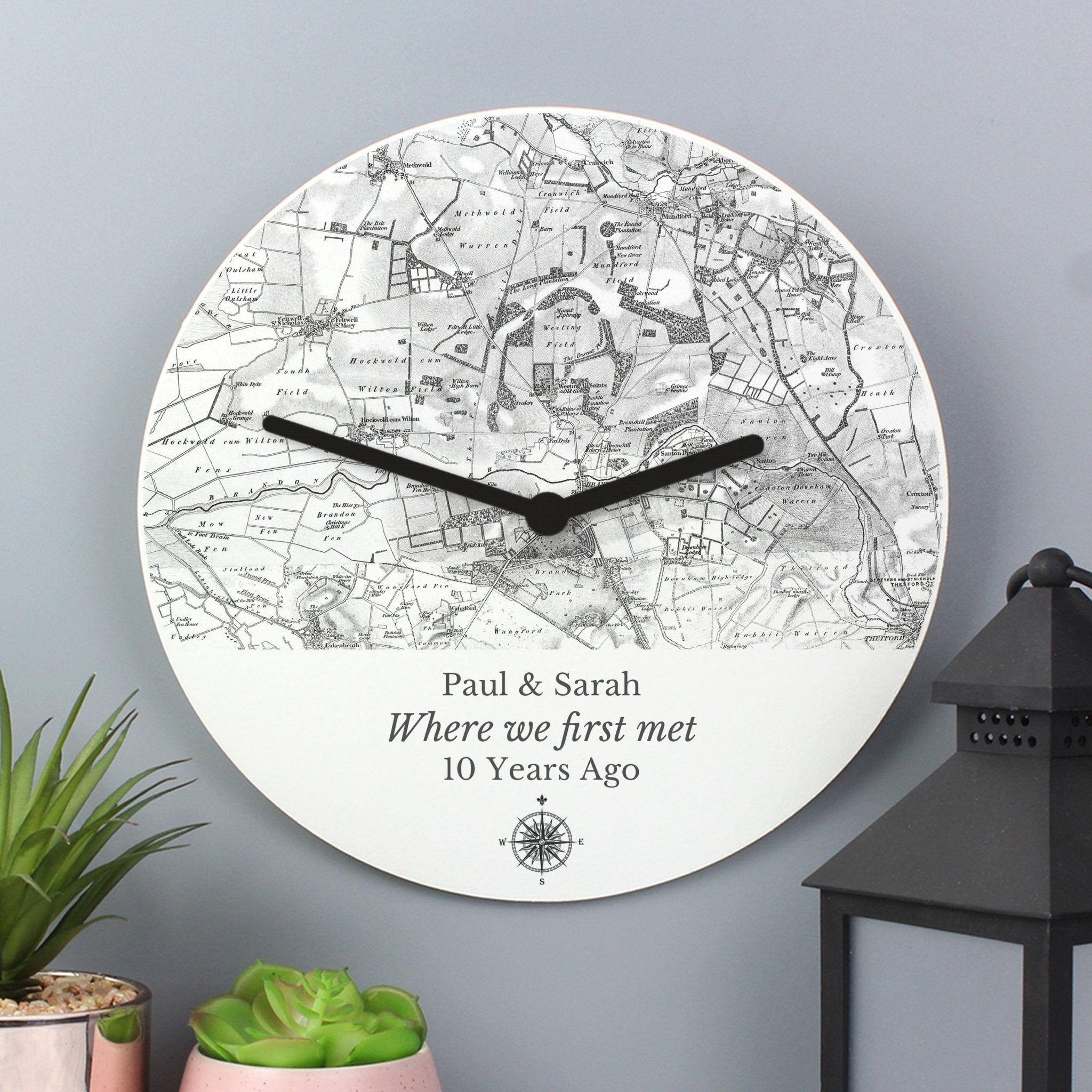 Personalised 1805 - 1874 Old Series Map Compass Wooden Clock | Inspired Creative Gifts | UK Supplier