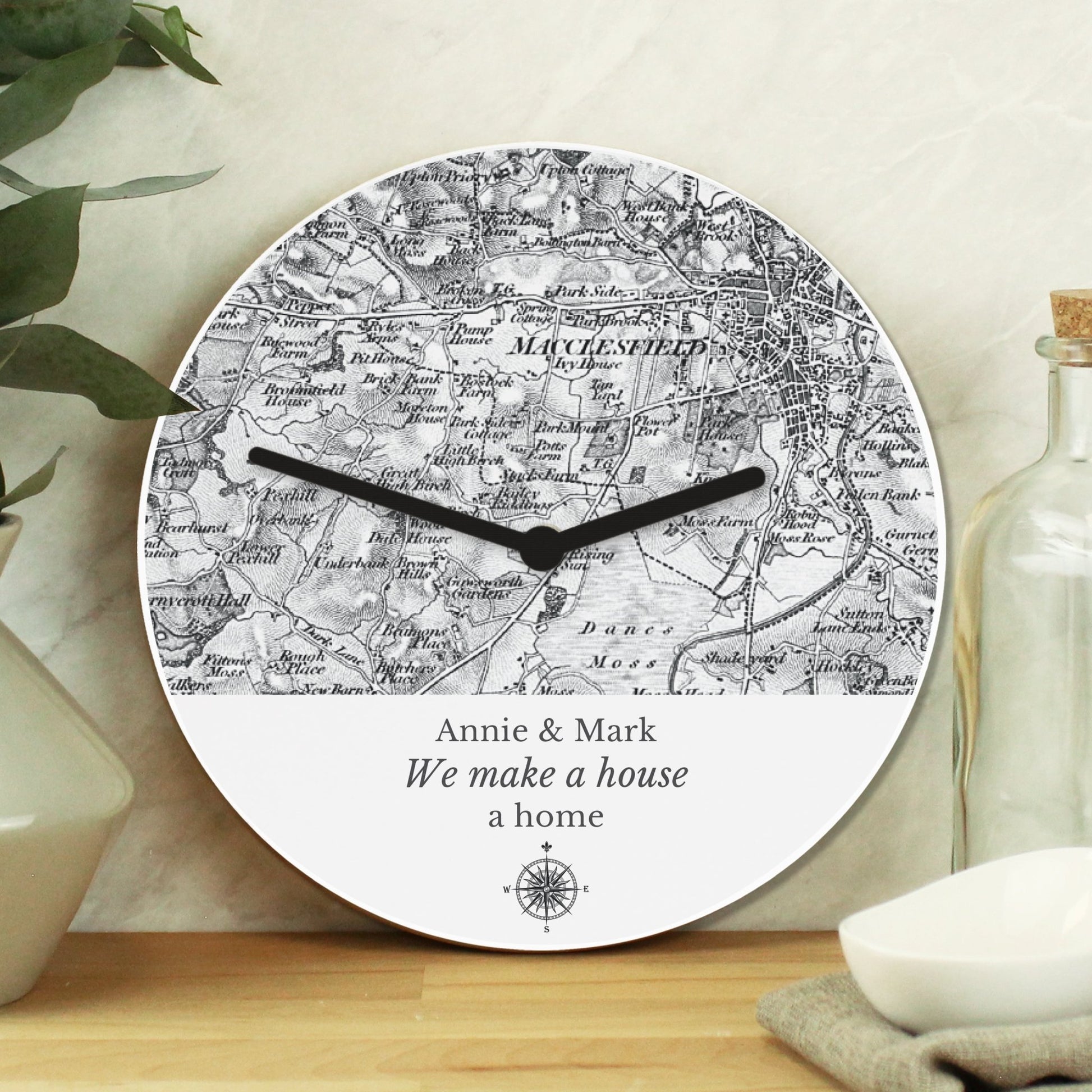 Personalised 1805 - 1874 Old Series Map Compass Wooden Clock | Inspired Creative Gifts | UK Supplier