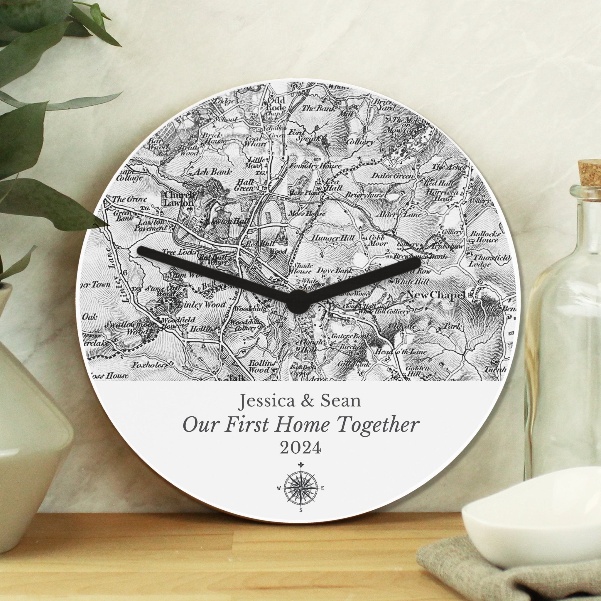 Personalised 1805 - 1874 Old Series Map Compass Wooden Clock | Inspired Creative Gifts | UK Supplier