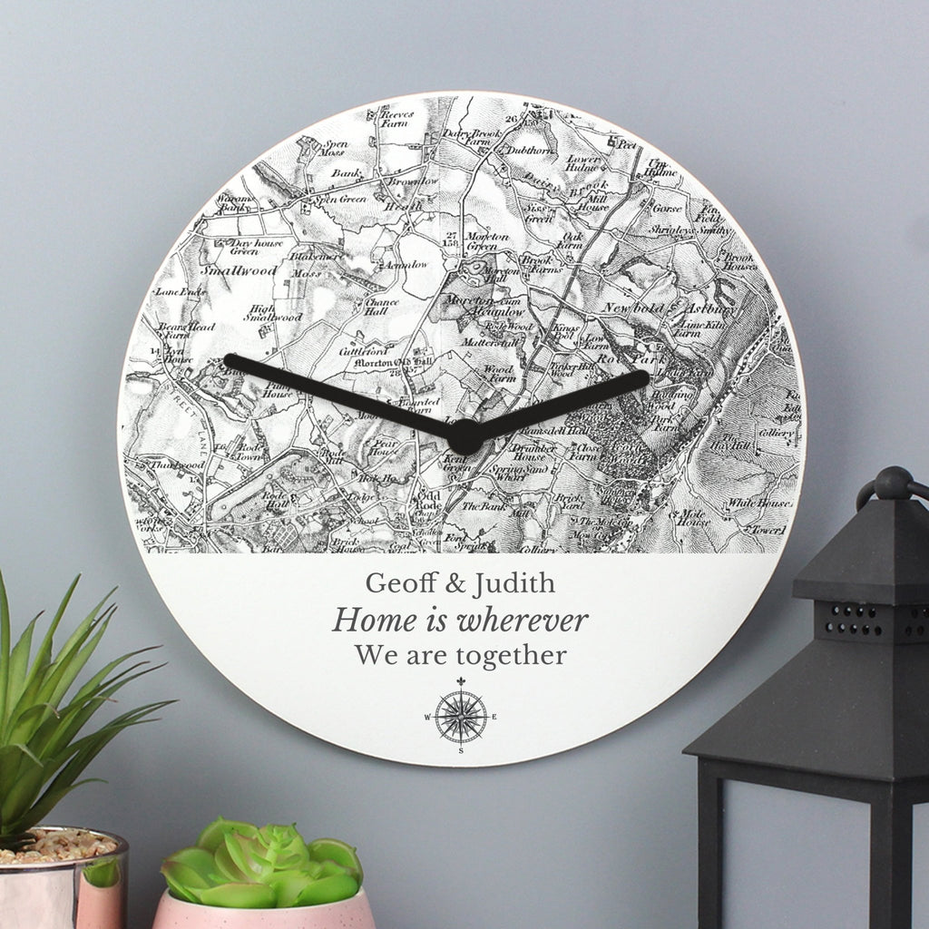 Personalised 1805 - 1874 Old Series Map Compass Wooden Clock | Inspired Creative Gifts | UK Supplier