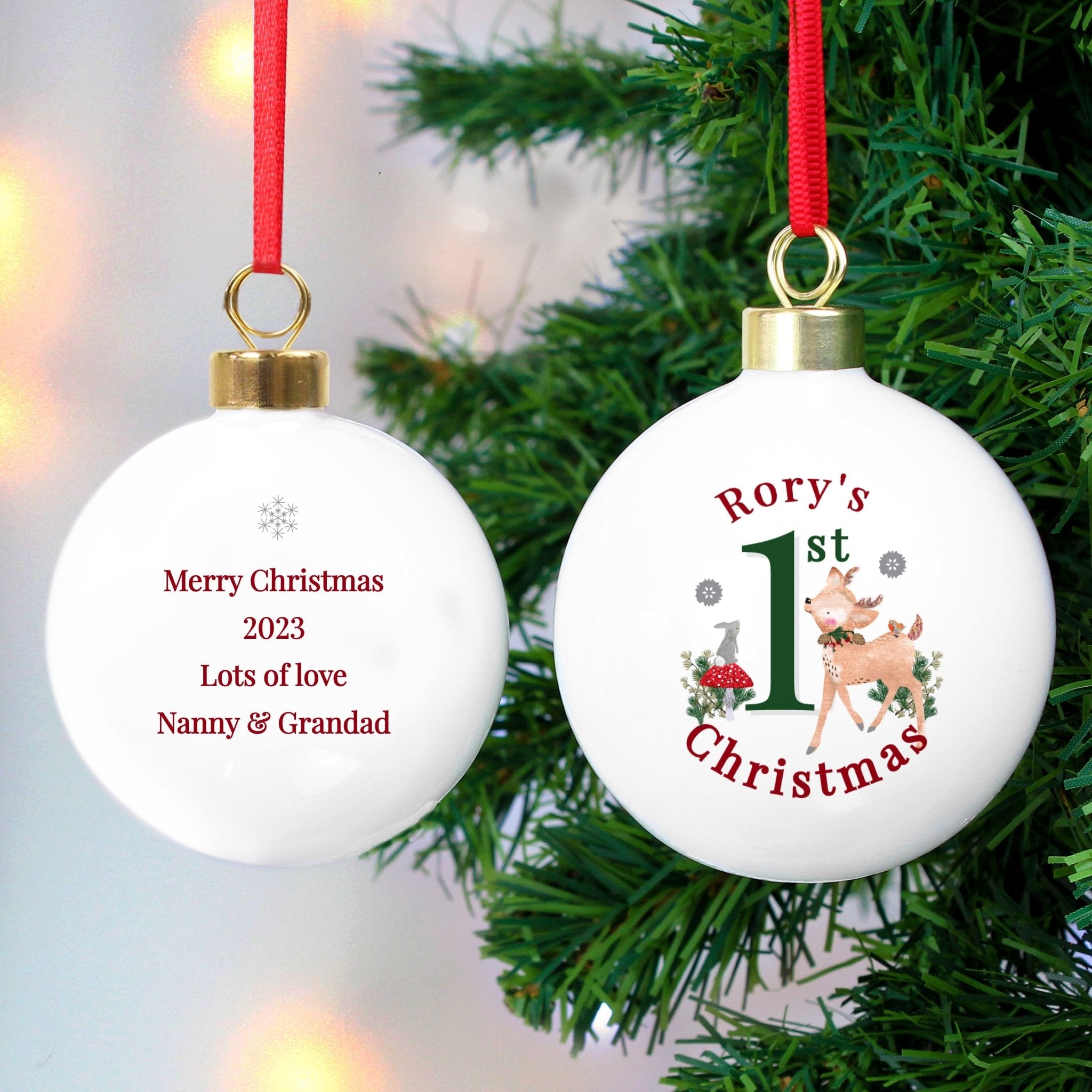 Personalised 1st Christmas Festive Fawn Bauble | Inspired Creative Gifts | UK Supplier