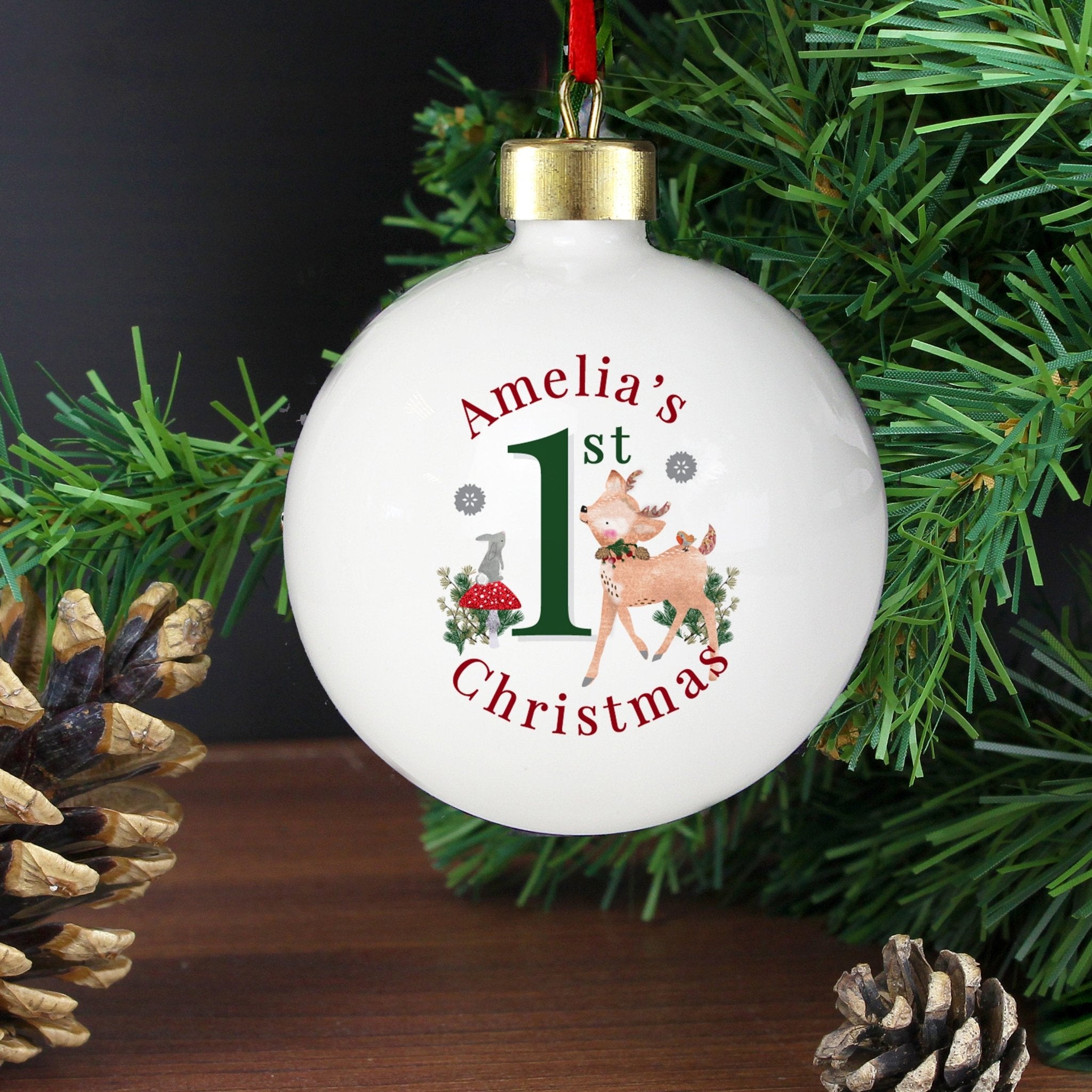 Personalised 1st Christmas Festive Fawn Bauble | Inspired Creative Gifts | UK Supplier