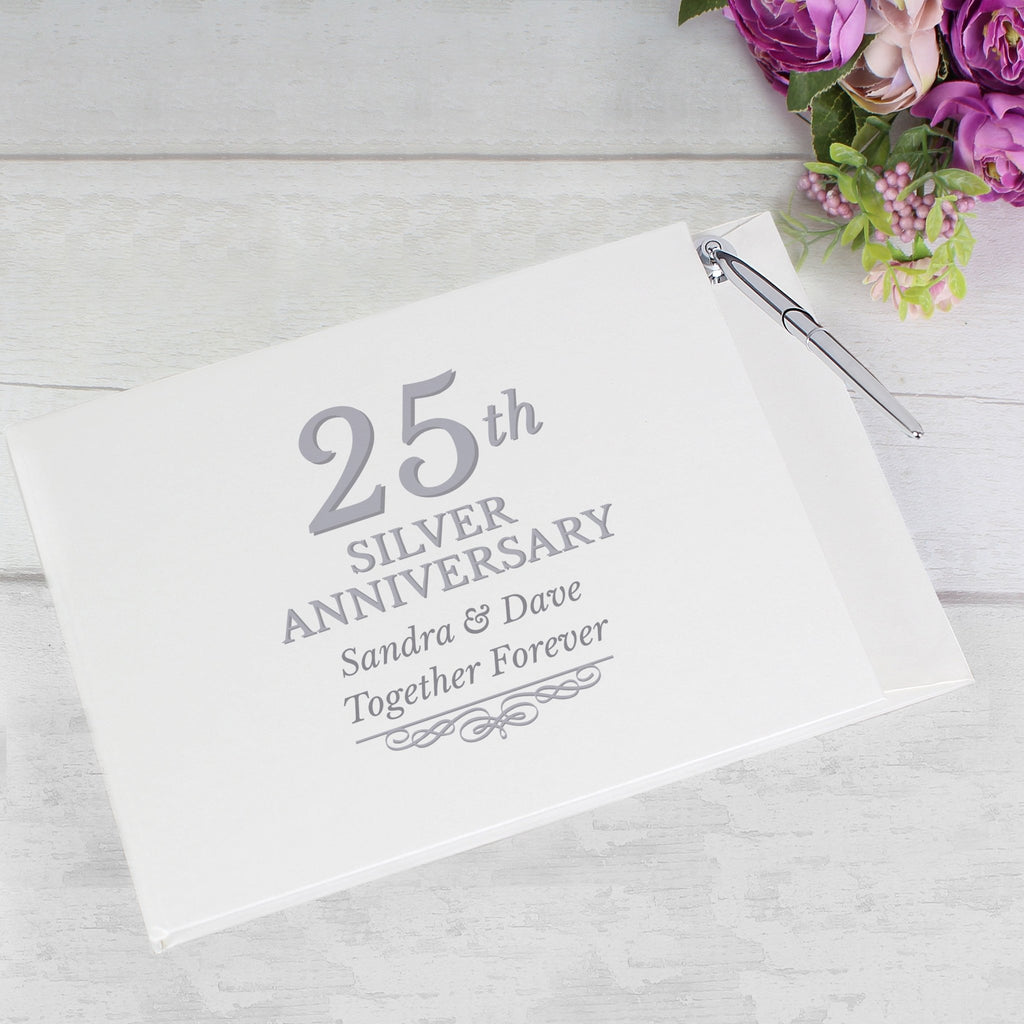 Personalised 25th Silver Anniversary Hardback Guest Book & Pen | Inspired Creative Gifts | UK Supplier