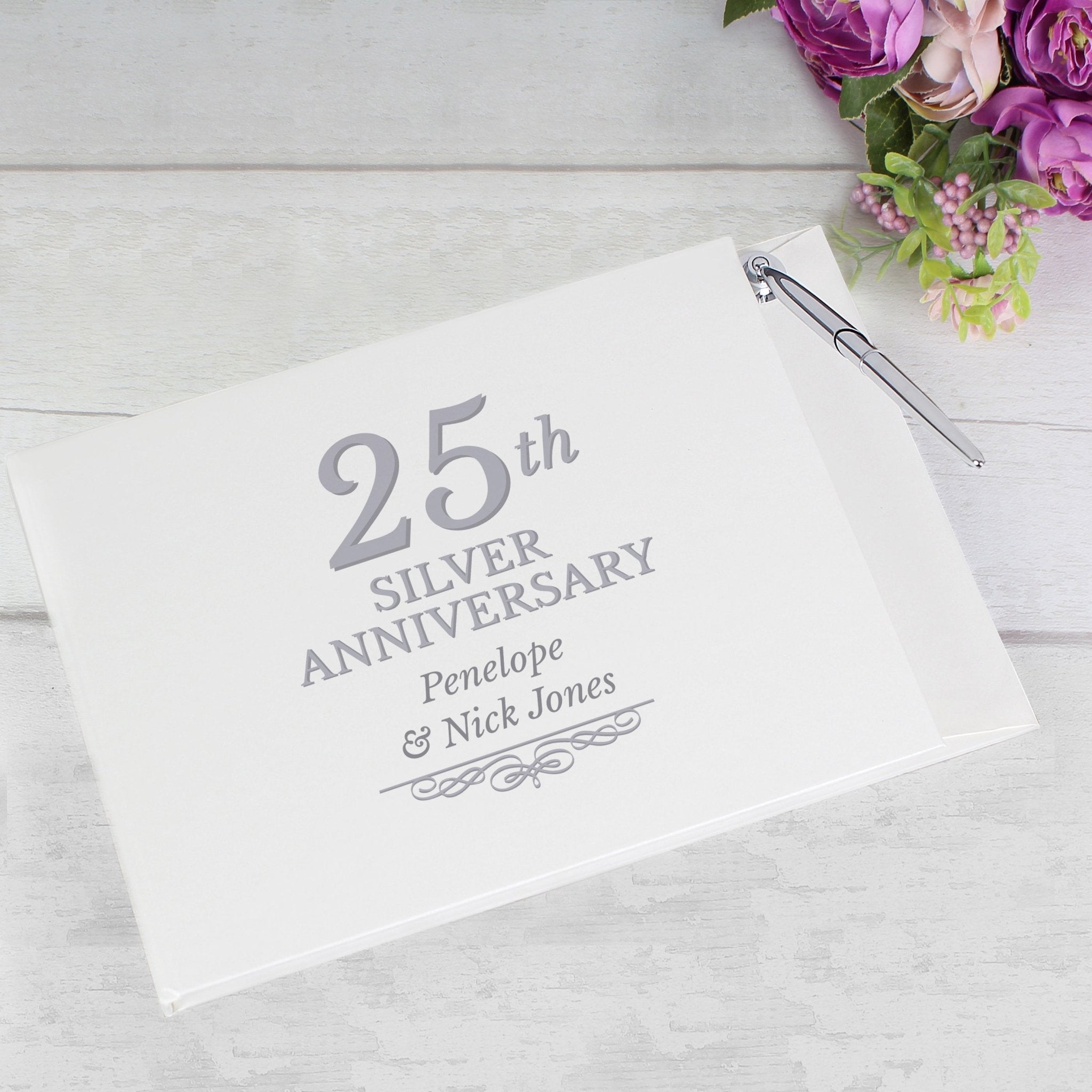 Personalised 25th Silver Anniversary Hardback Guest Book & Pen | Inspired Creative Gifts | UK Supplier