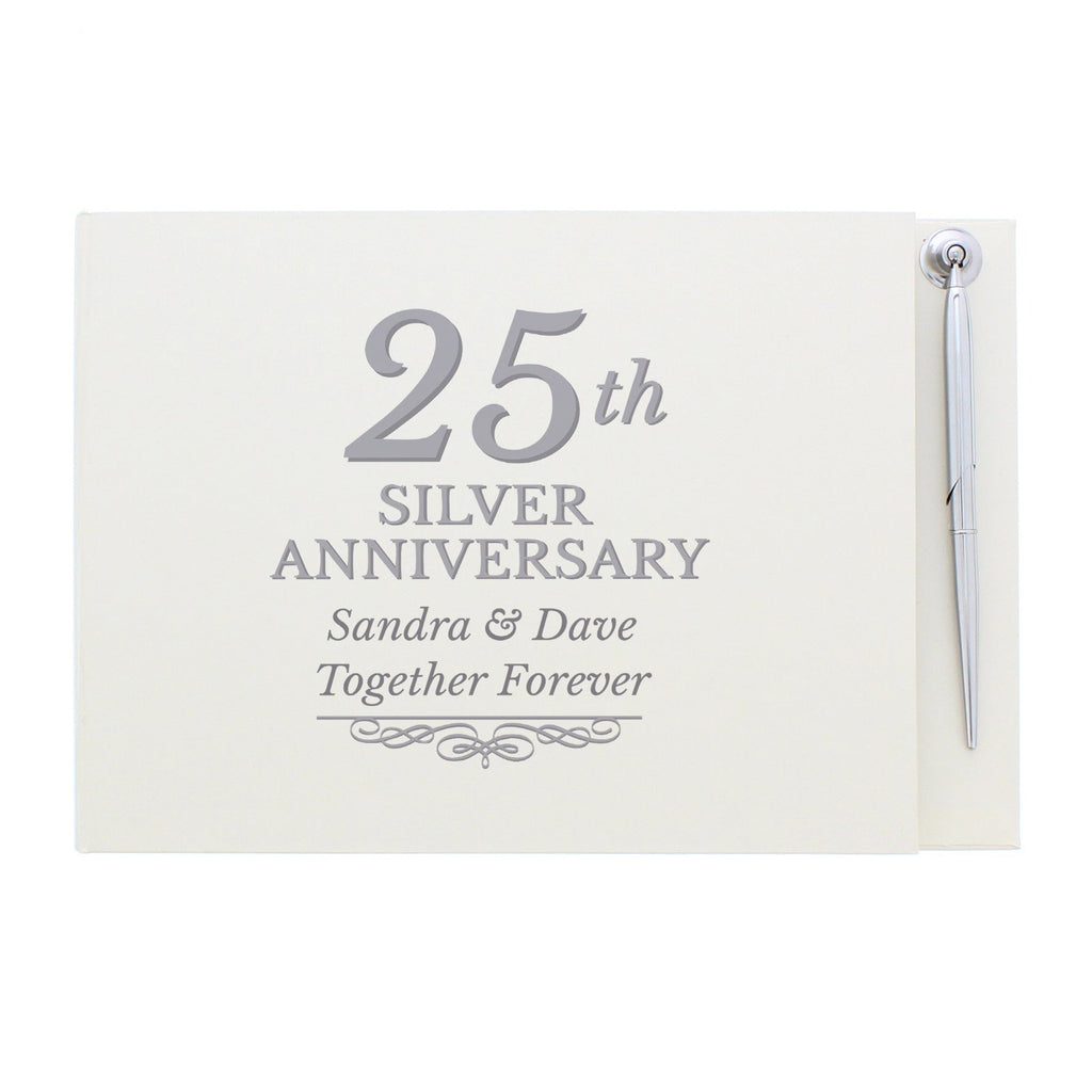 Personalised 25th Silver Anniversary Hardback Guest Book & Pen | Inspired Creative Gifts | UK Supplier