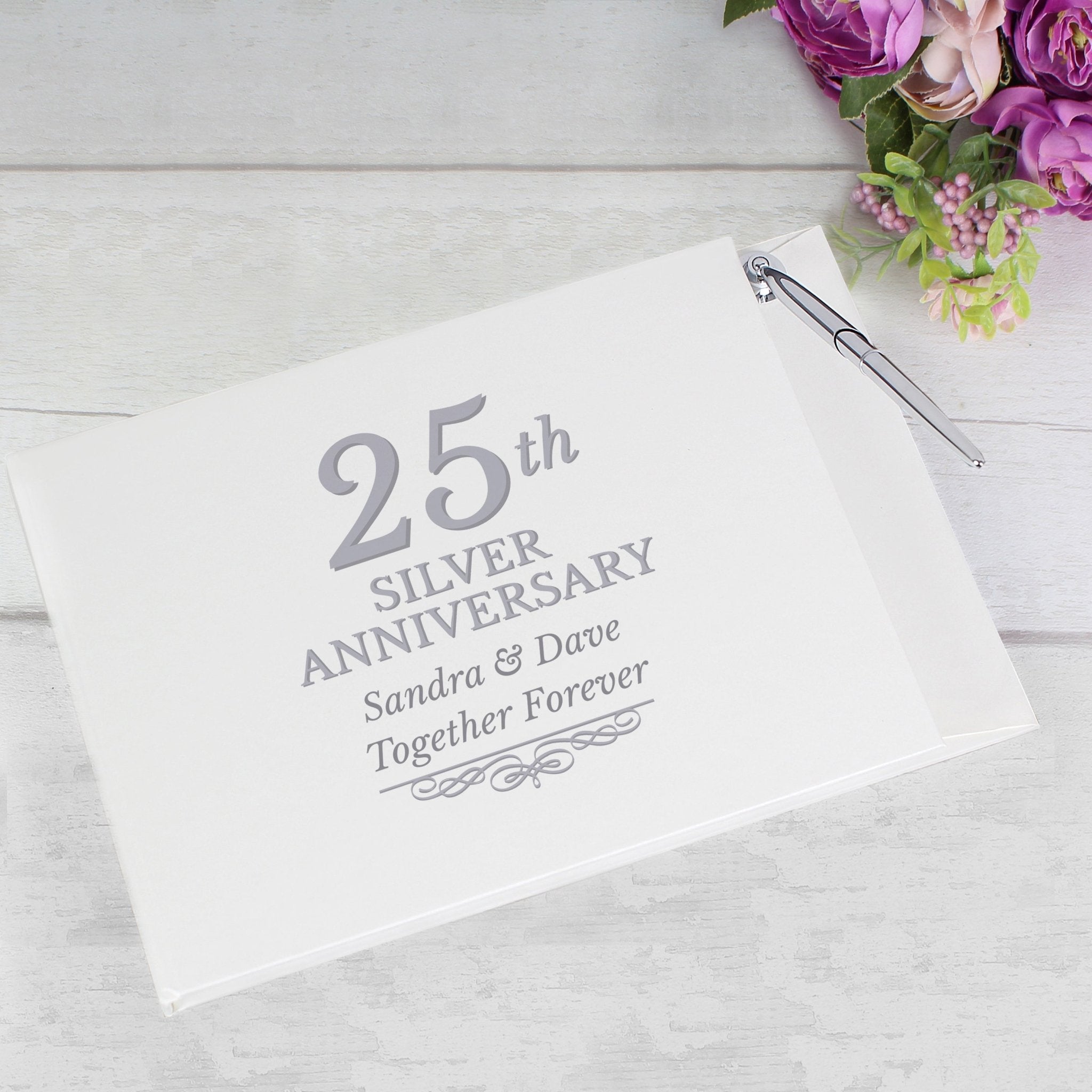 Personalised 25th Silver Anniversary Hardback Guest Book & Pen | Inspired Creative Gifts | UK Supplier