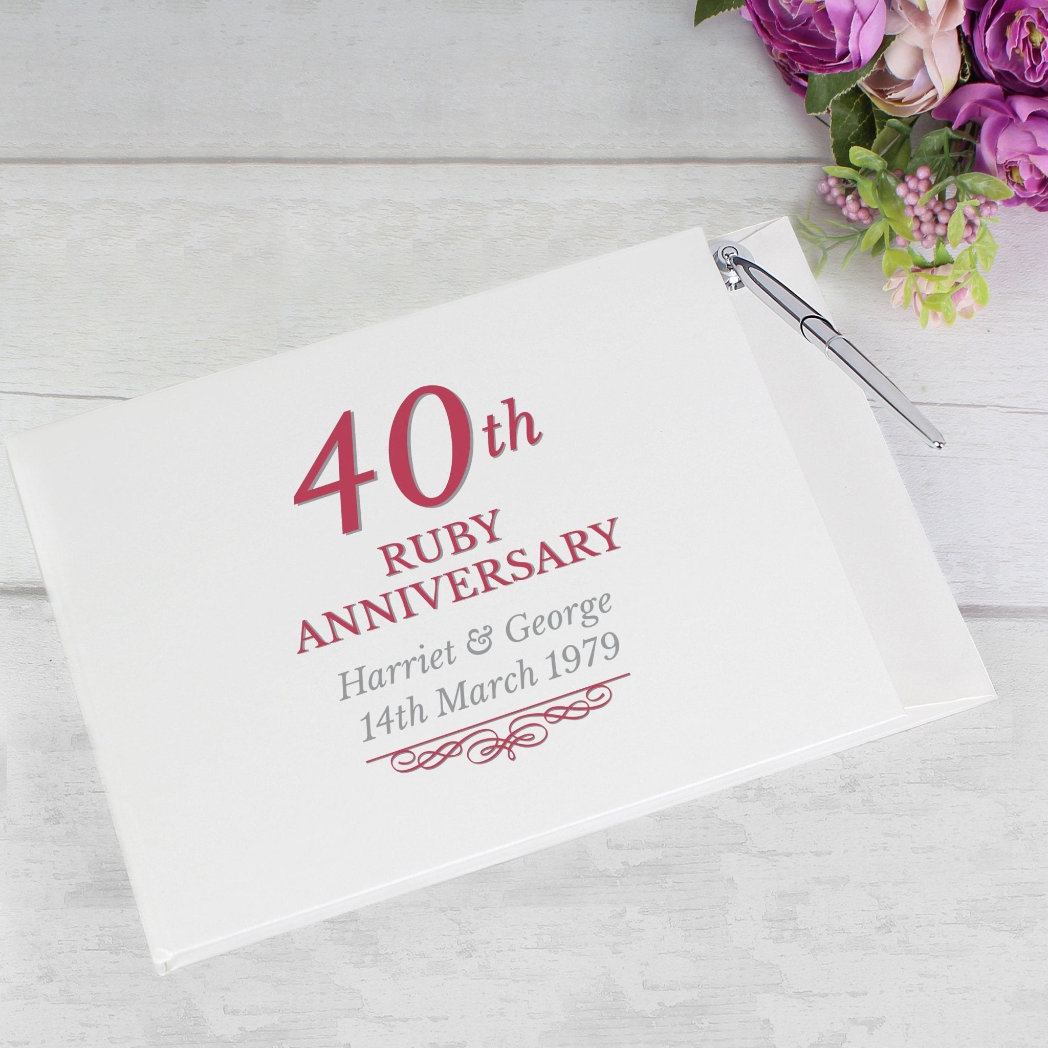 Personalised 40th Ruby Anniversary Hardback Guest Book & Pen | Inspired Creative Gifts | UK Supplier