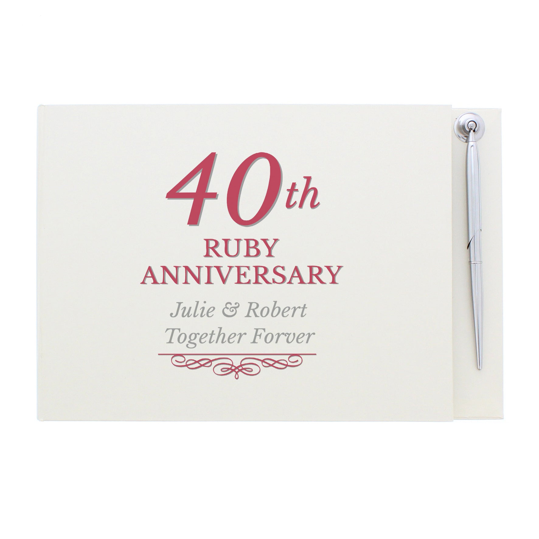 Personalised 40th Ruby Anniversary Hardback Guest Book & Pen | Inspired Creative Gifts | UK Supplier