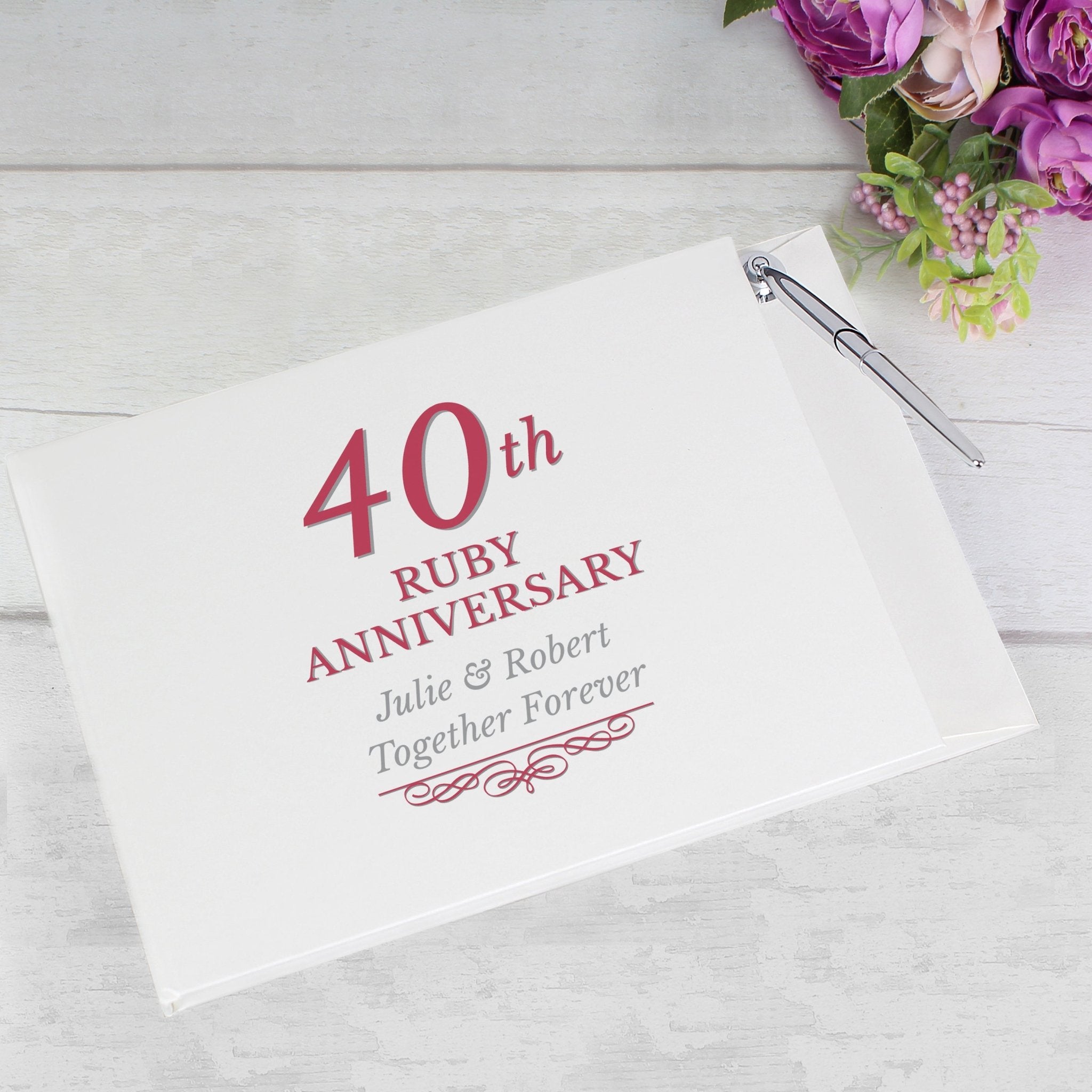 Personalised 40th Ruby Anniversary Hardback Guest Book & Pen | Inspired Creative Gifts | UK Supplier
