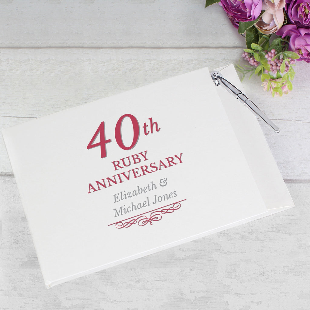 Personalised 40th Ruby Anniversary Hardback Guest Book & Pen | Inspired Creative Gifts | UK Supplier