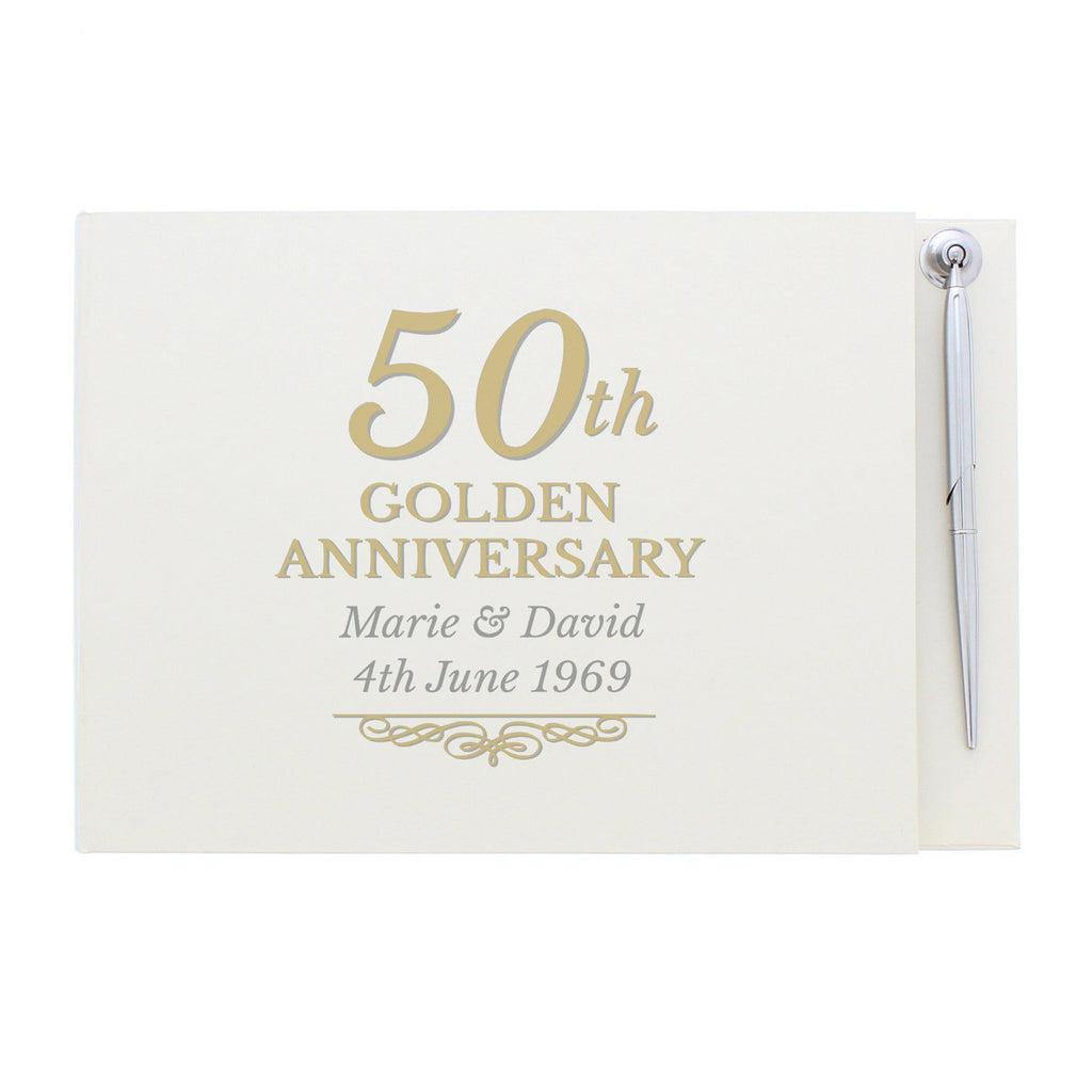 Personalised 50th Golden Anniversary Hardback Guest Book & Pen | Inspired Creative Gifts | UK Supplier