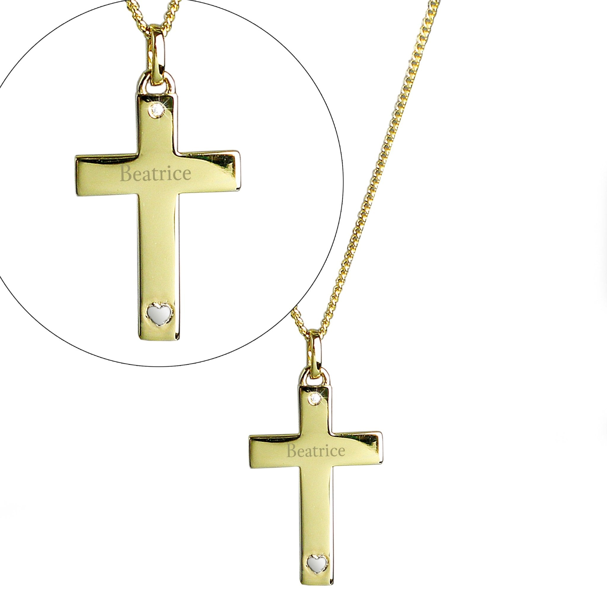 Personalised 9ct Gold Cross with Sterling Silver Heart & CZ Necklace | Inspired Creative Gifts | UK Supplier
