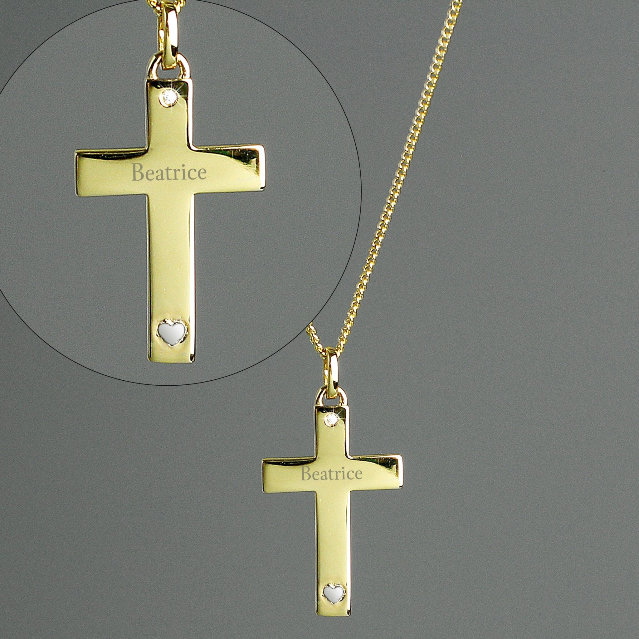 Personalised 9ct Gold Cross with Sterling Silver Heart & CZ Necklace | Inspired Creative Gifts | UK Supplier