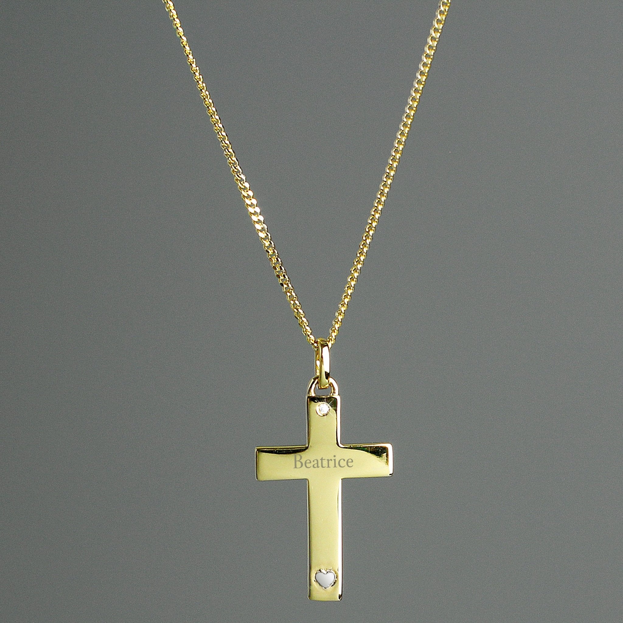 Personalised 9ct Gold Cross with Sterling Silver Heart & CZ Necklace | Inspired Creative Gifts | UK Supplier
