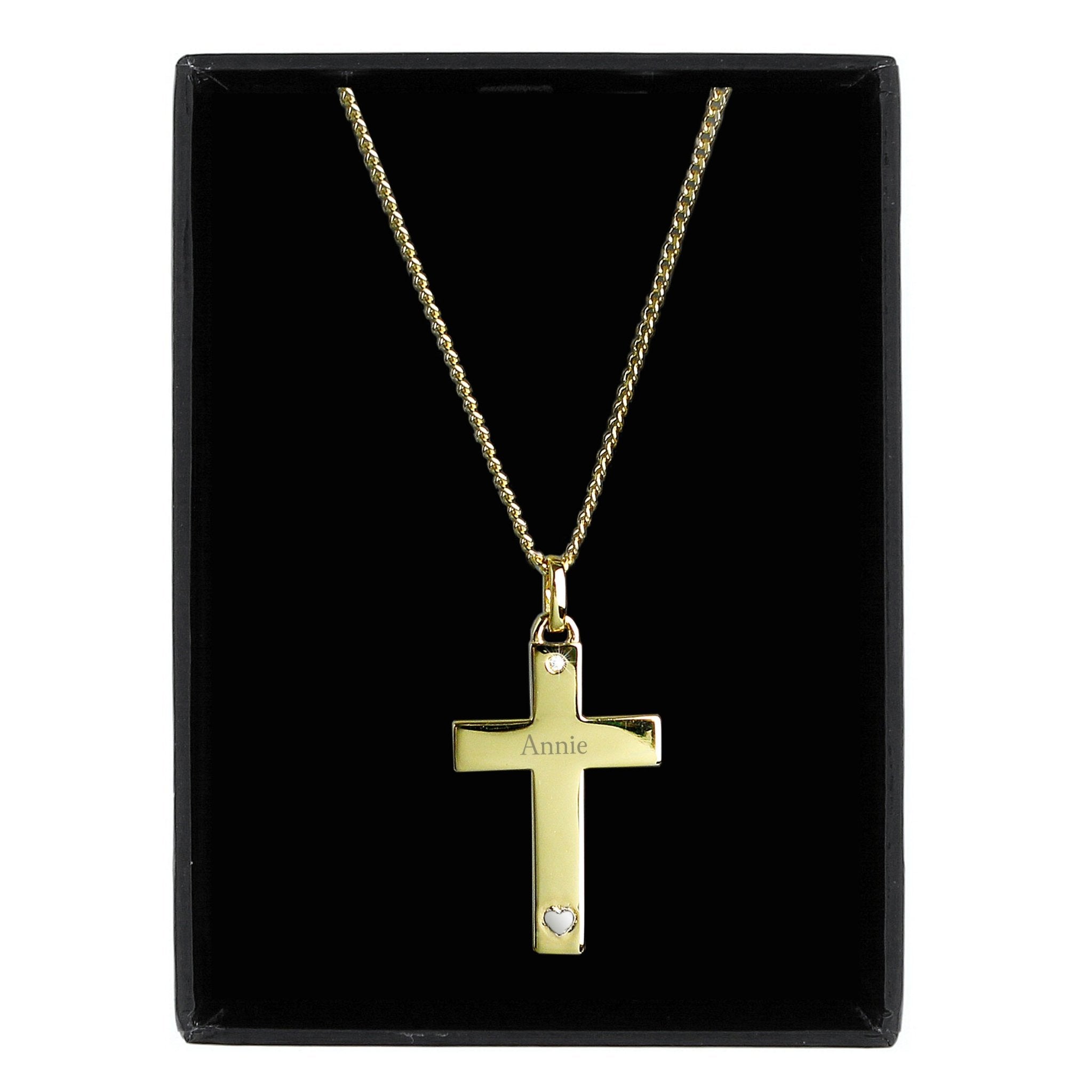 Personalised 9ct Gold Cross with Sterling Silver Heart & CZ Necklace | Inspired Creative Gifts | UK Supplier