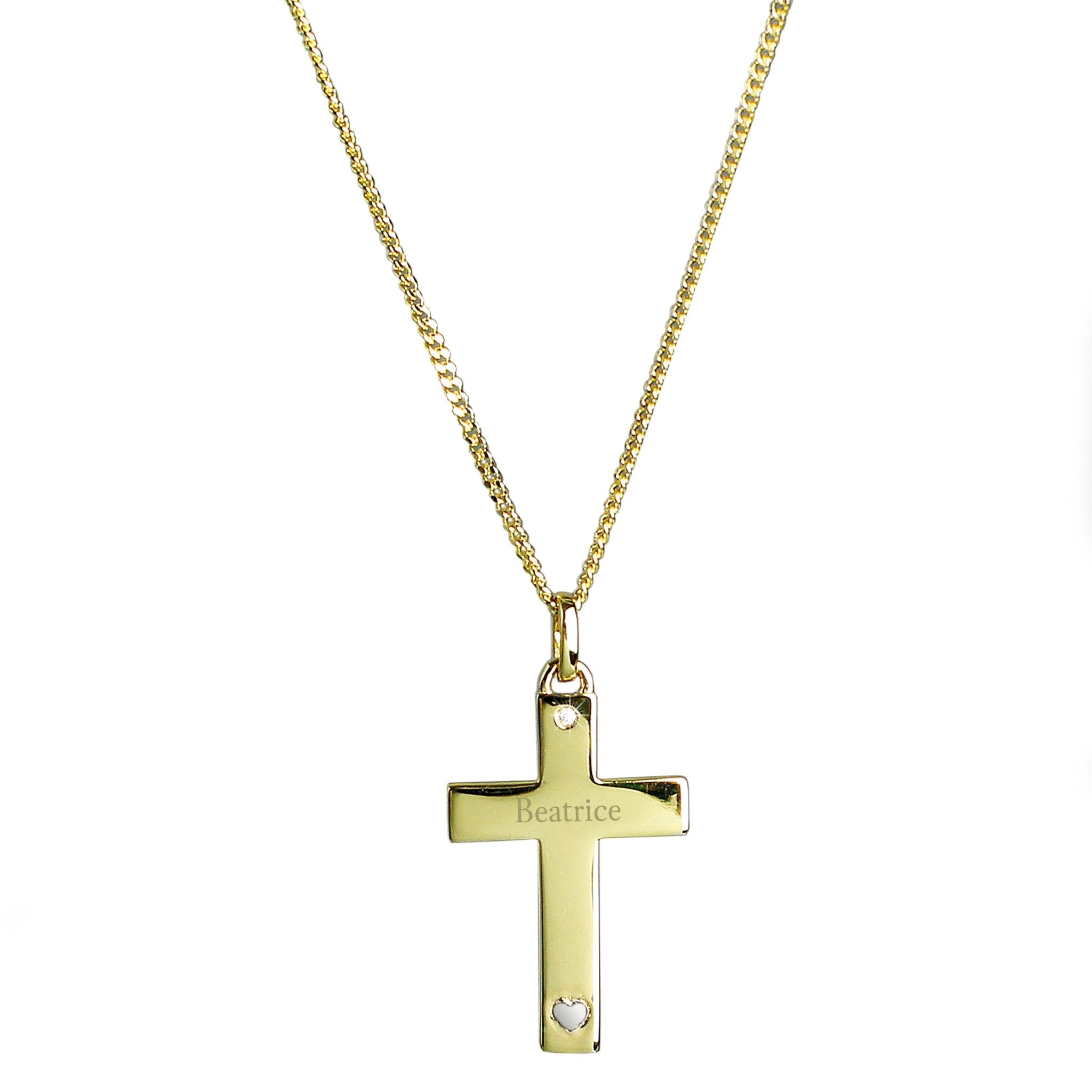 Personalised 9ct Gold Cross with Sterling Silver Heart & CZ Necklace | Inspired Creative Gifts | UK Supplier