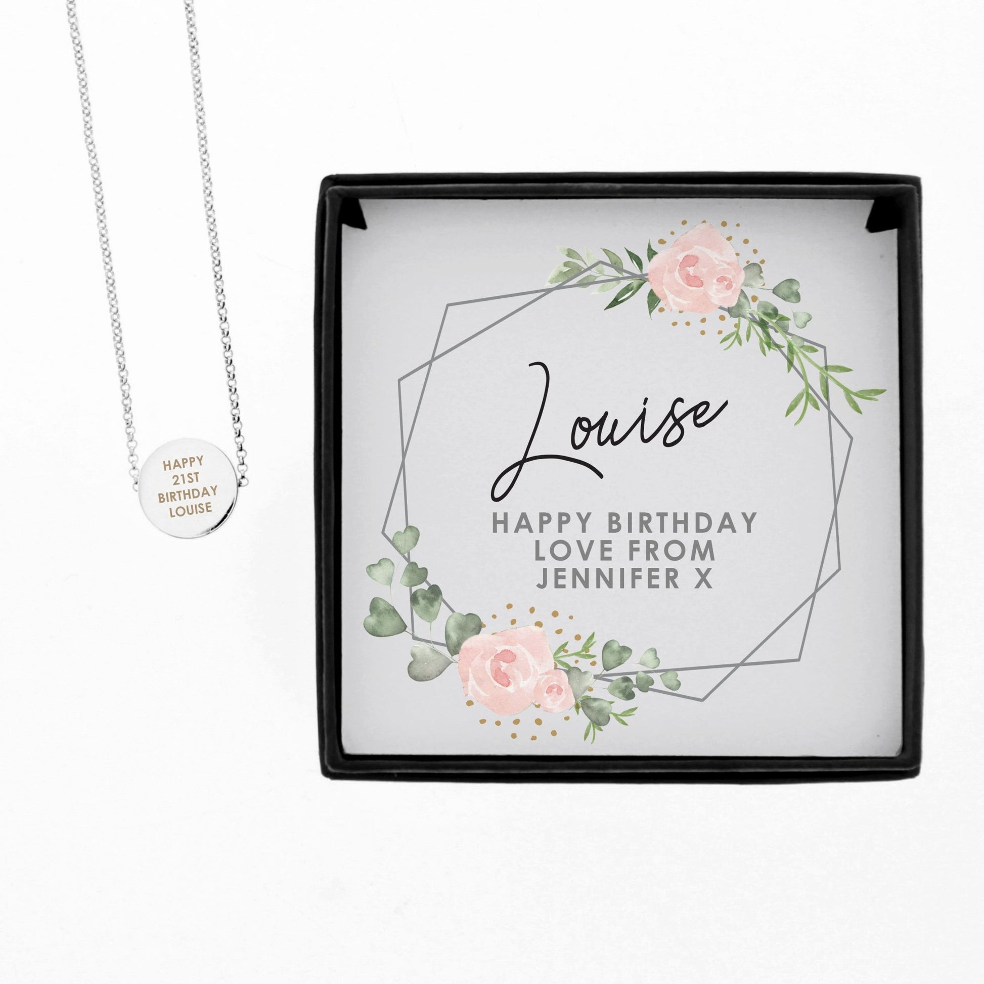 Personalised Abstract Rose Sentiment Silver Tone Necklace and Box | Inspired Creative Gifts