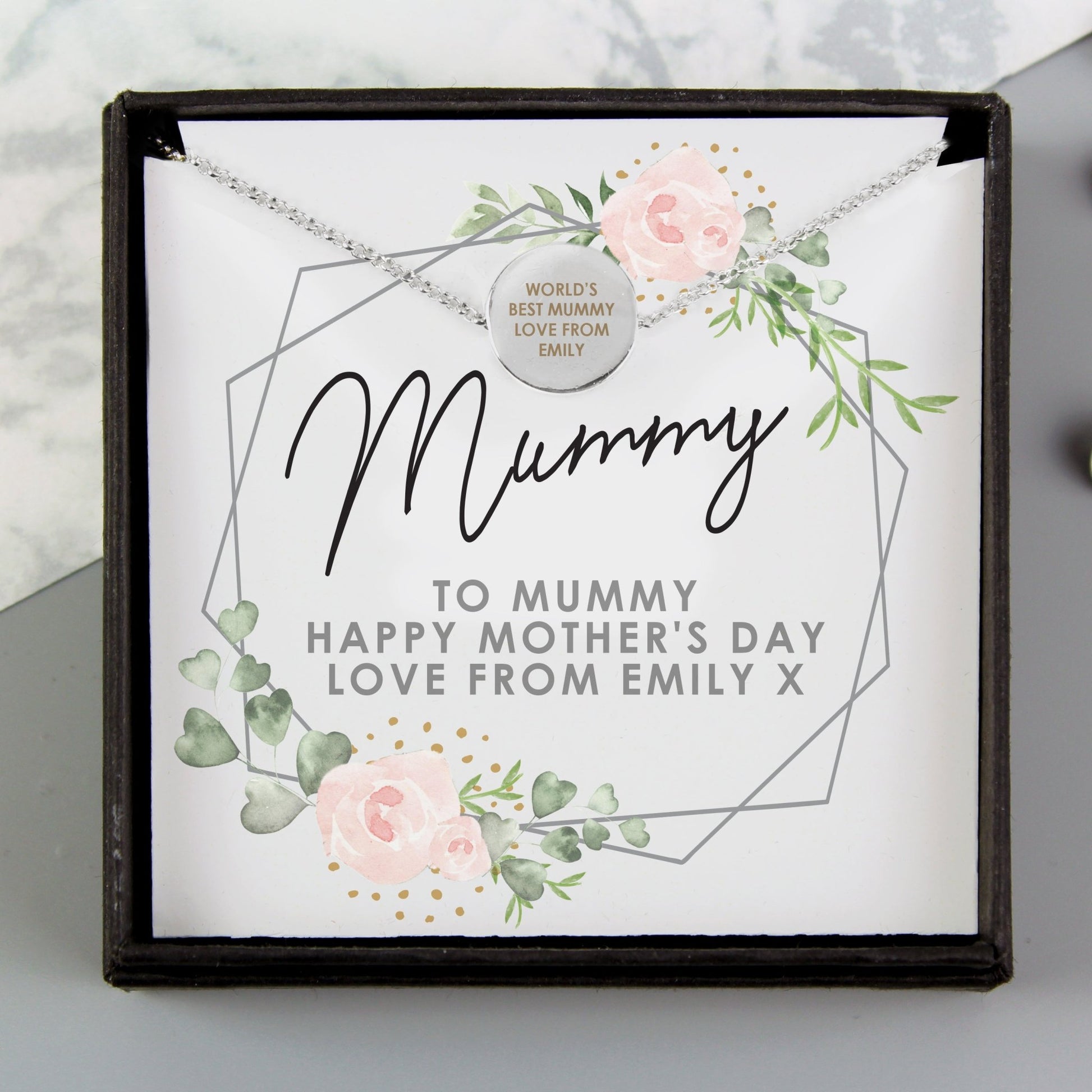 Personalised Abstract Rose Sentiment Silver Tone Necklace and Box | Inspired Creative Gifts