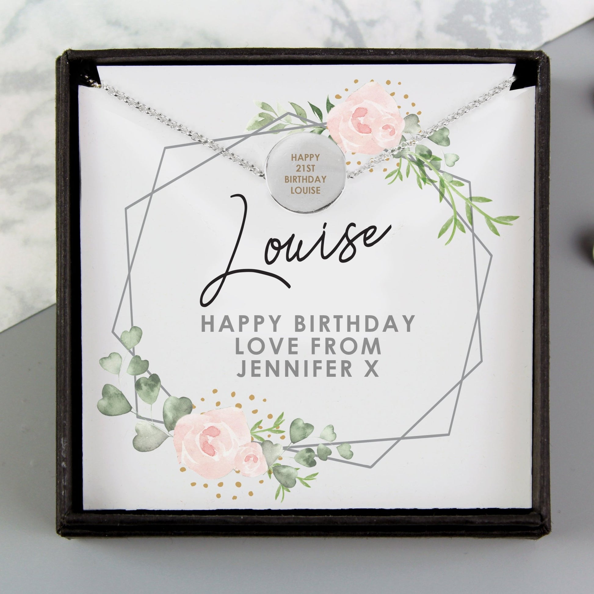 Personalised Abstract Rose Sentiment Silver Tone Necklace and Box | Inspired Creative Gifts