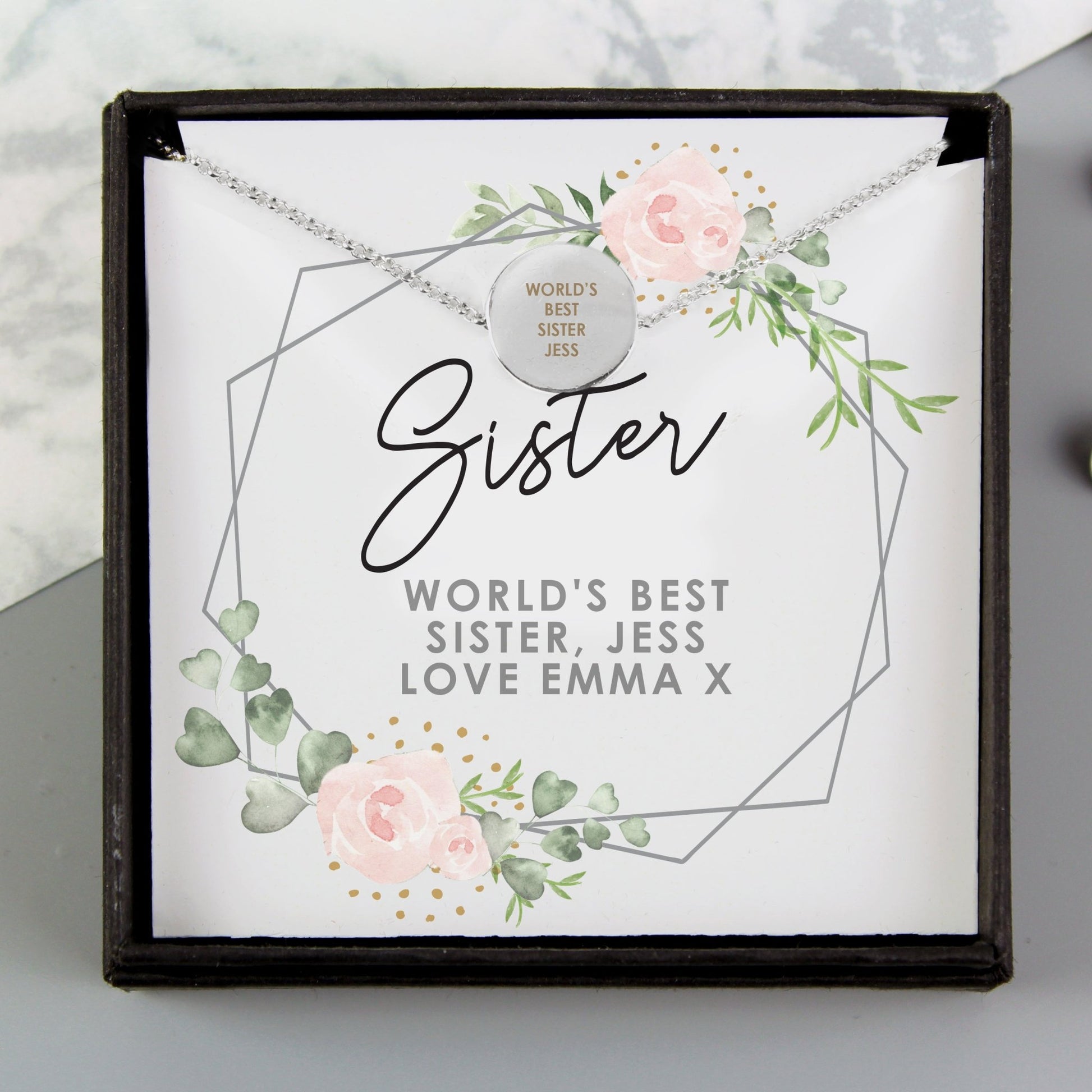 Personalised Abstract Rose Sentiment Silver Tone Necklace and Box | Inspired Creative Gifts