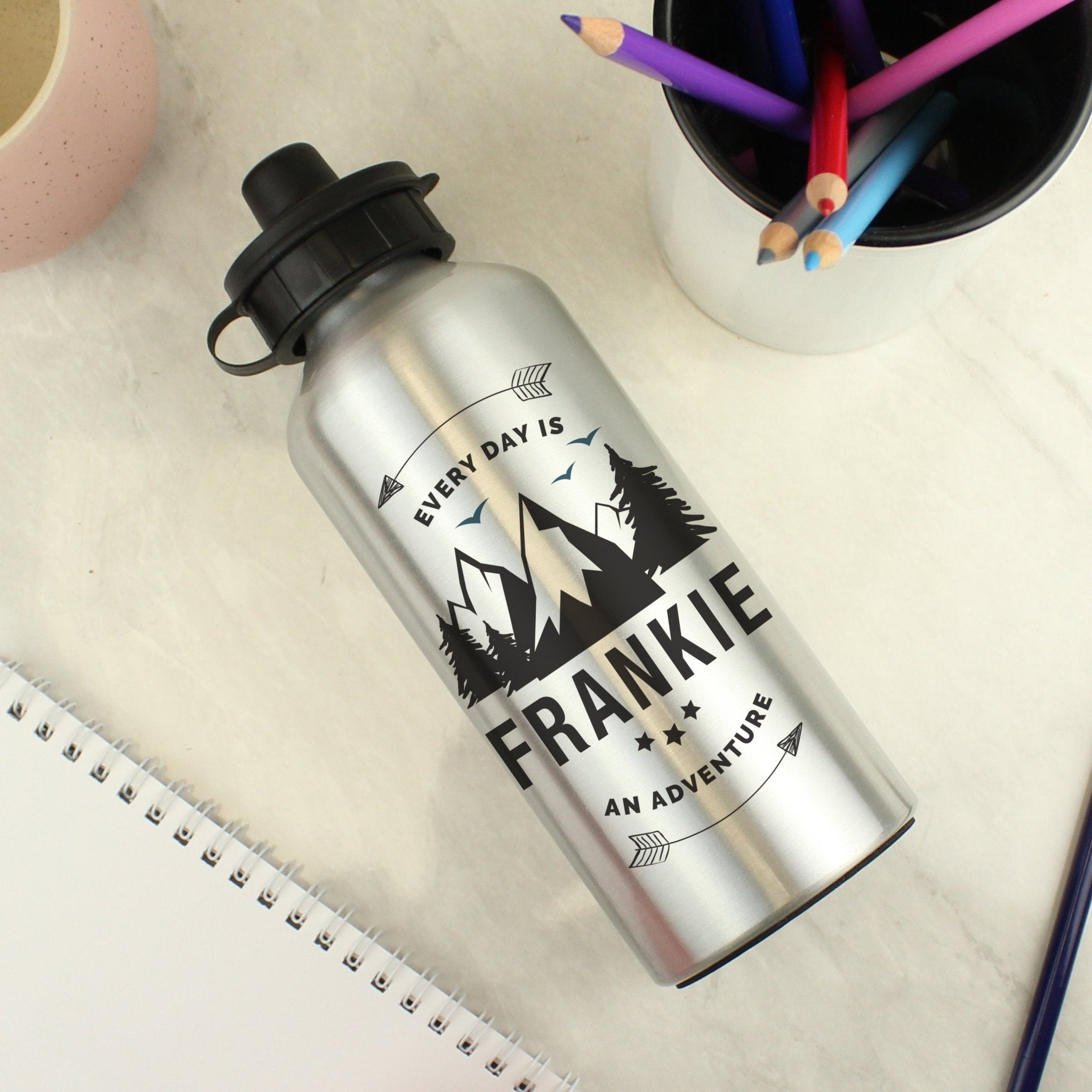 Personalised Adventure Silver Drinks Bottle | Inspired Creative Gifts | UK Supplier