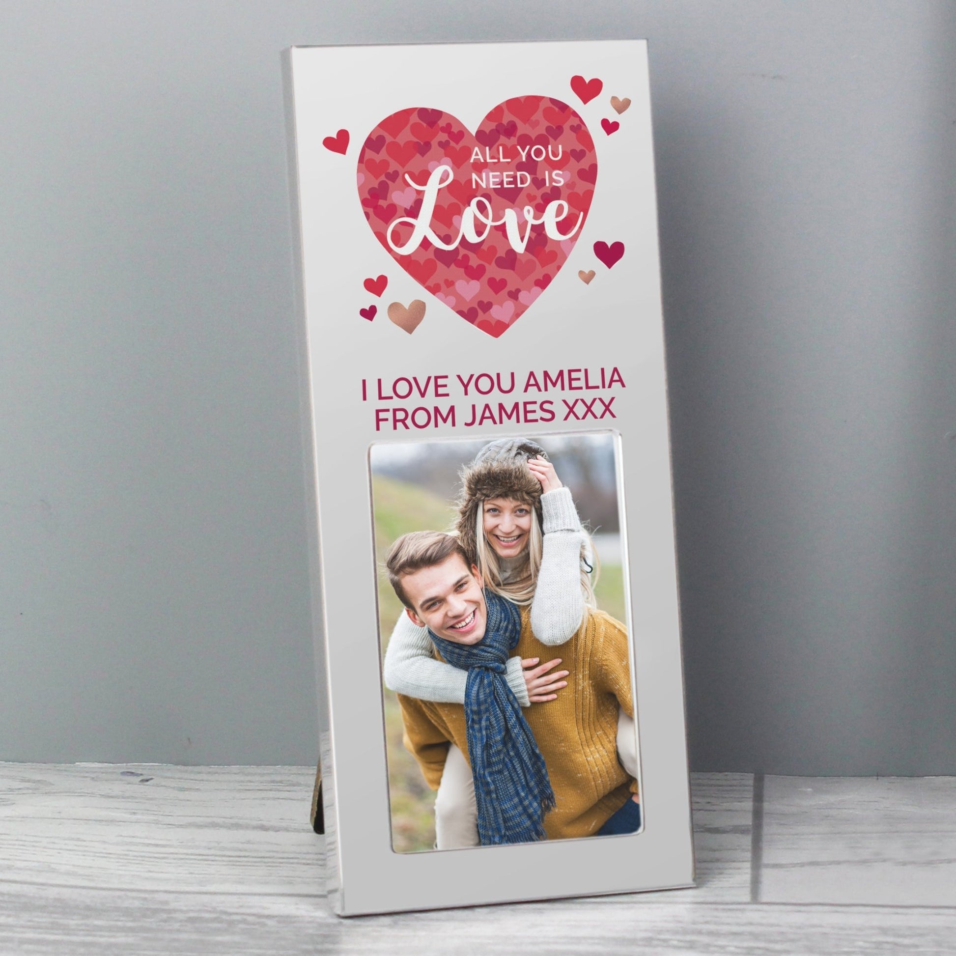 Personalised 'All You Need is Love' Confetti Hearts 2x3 Photo Frame | Inspired Creative Gifts | UK Supplier