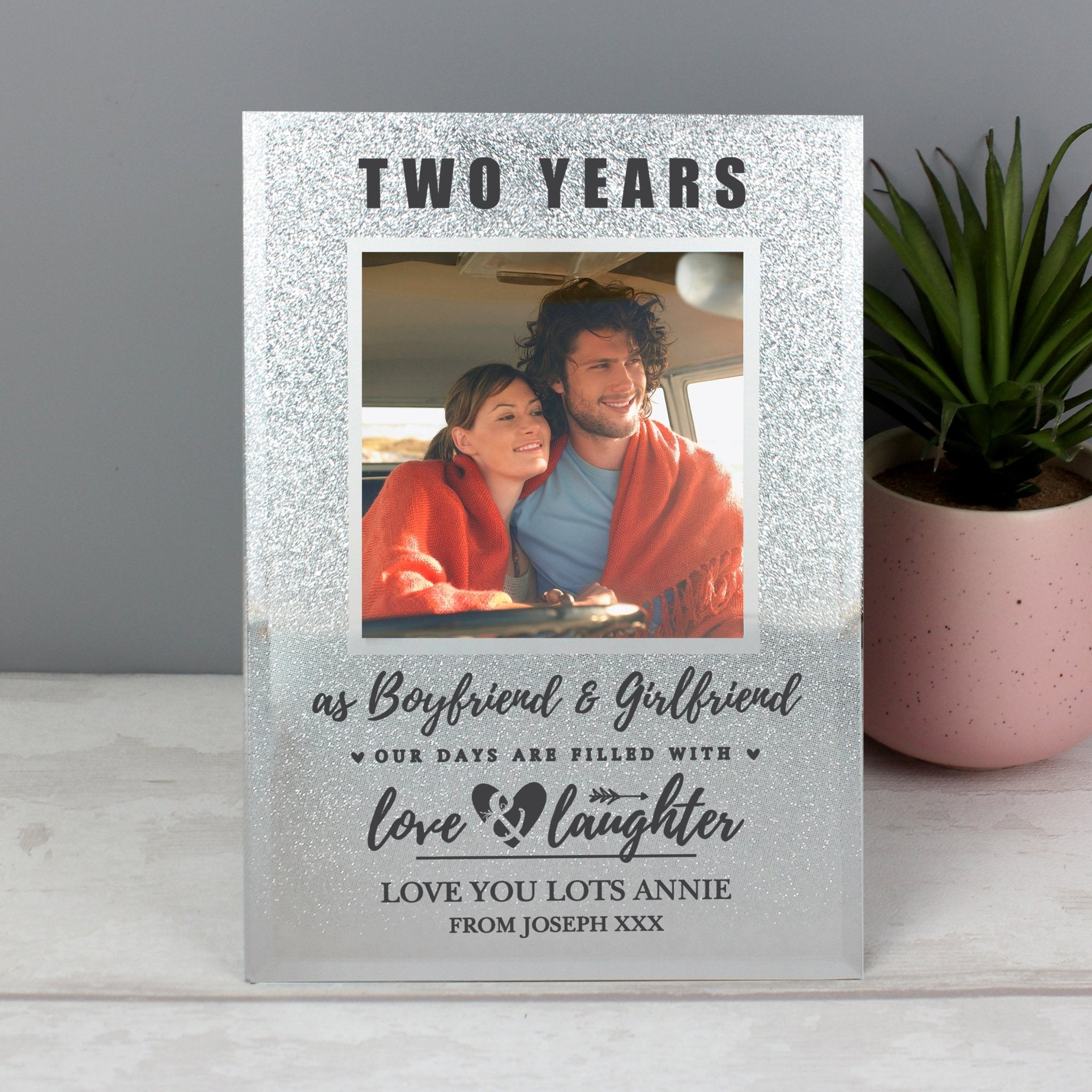 Personalised Anniversary 4x4 Glitter Glass Photo Frame | Inspired Creative Gifts | UK Supplier