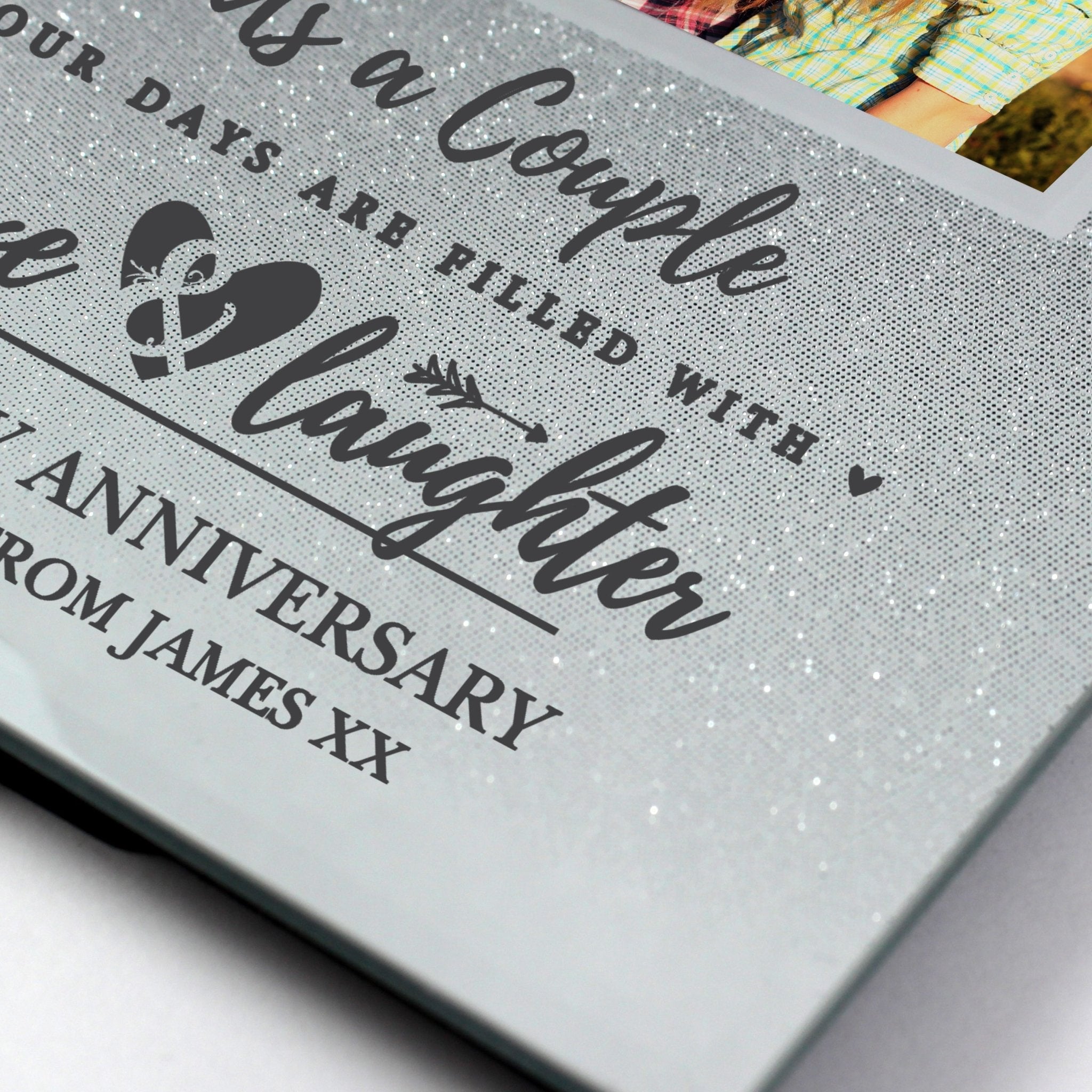 Personalised Anniversary 4x4 Glitter Glass Photo Frame | Inspired Creative Gifts | UK Supplier