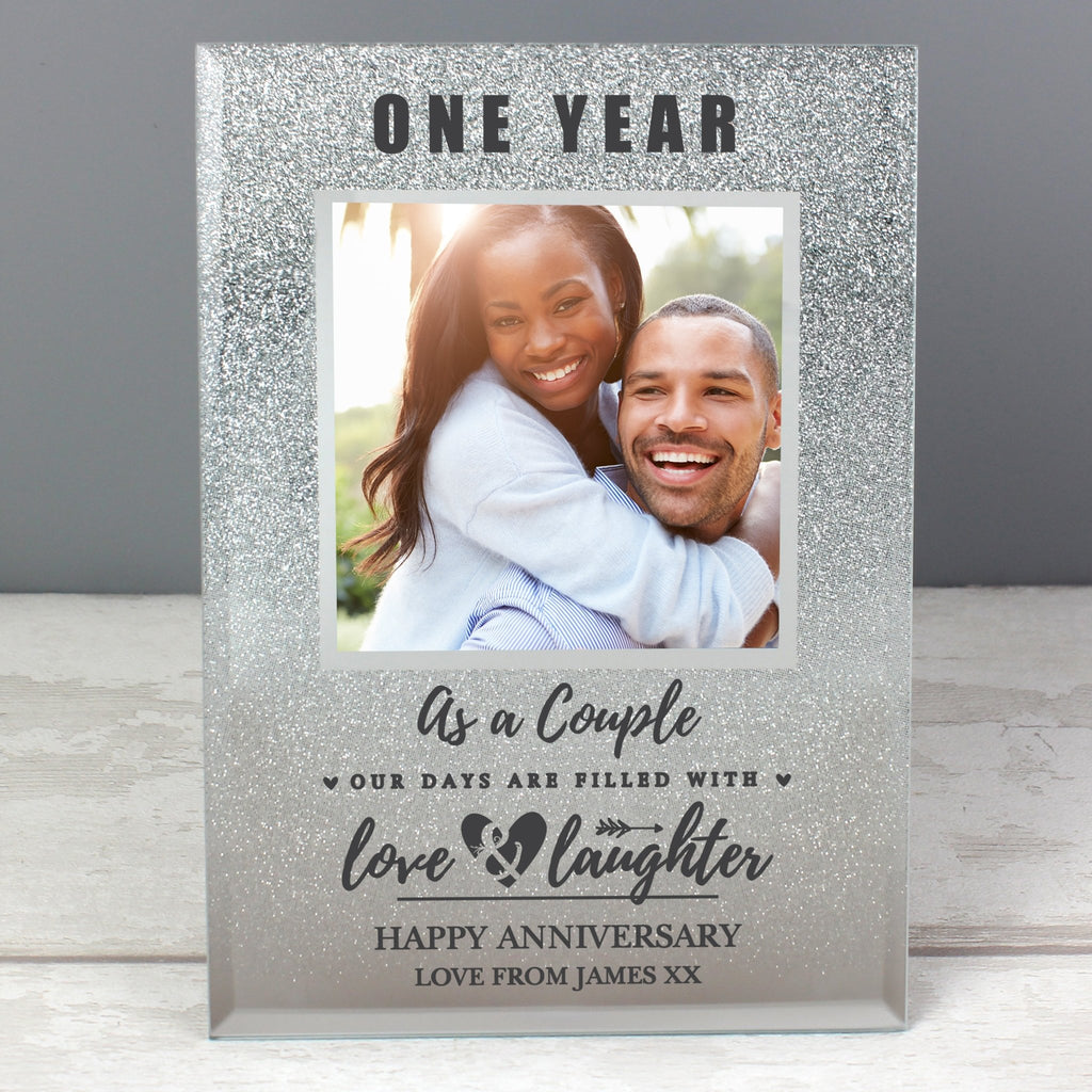 Personalised Anniversary 4x4 Glitter Glass Photo Frame | Inspired Creative Gifts | UK Supplier