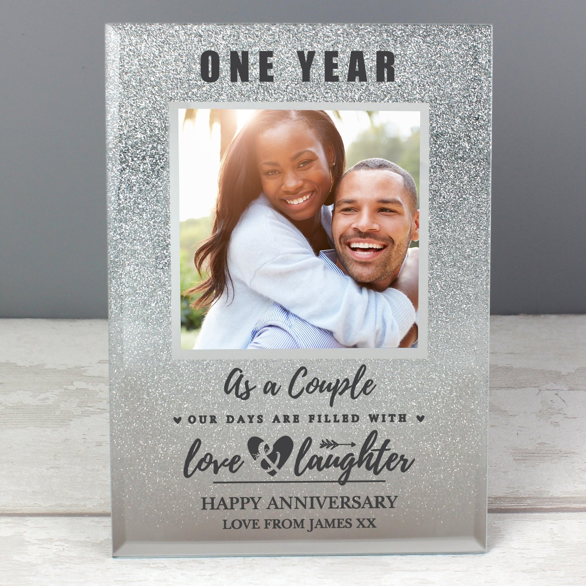 Personalised Anniversary 4x4 Glitter Glass Photo Frame | Inspired Creative Gifts | UK Supplier