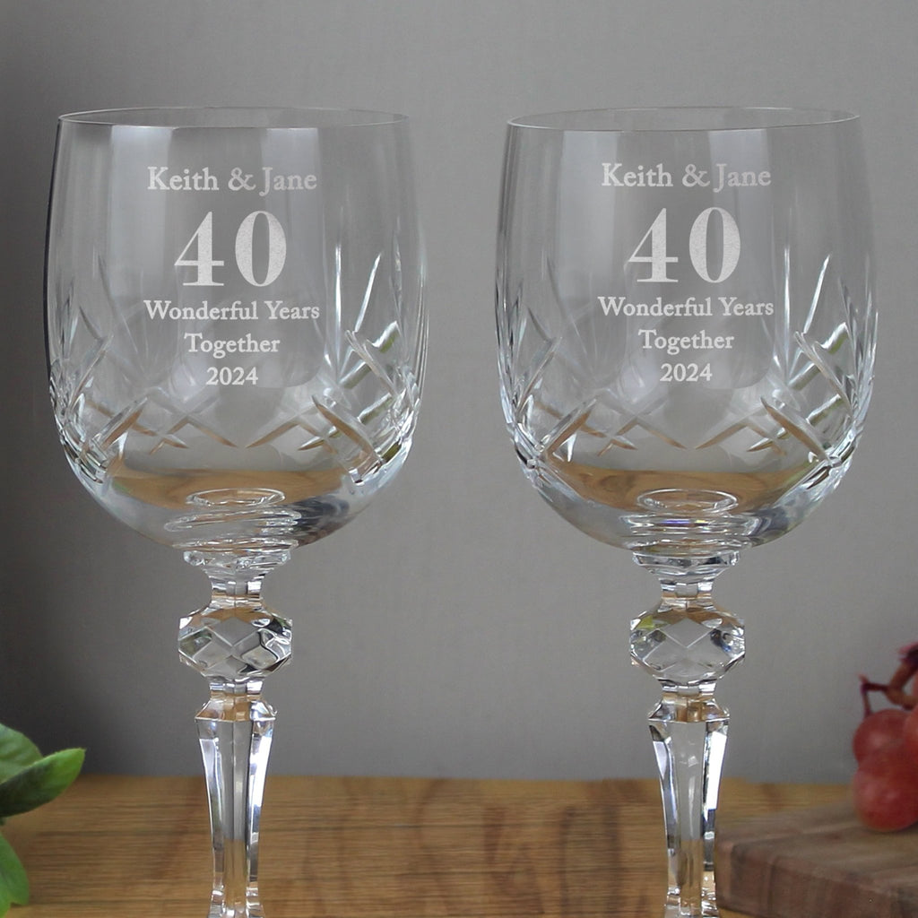 Personalised Anniversary Pair of Crystal Wine Glasses | Inspired Creative Gifts | UK Supplier