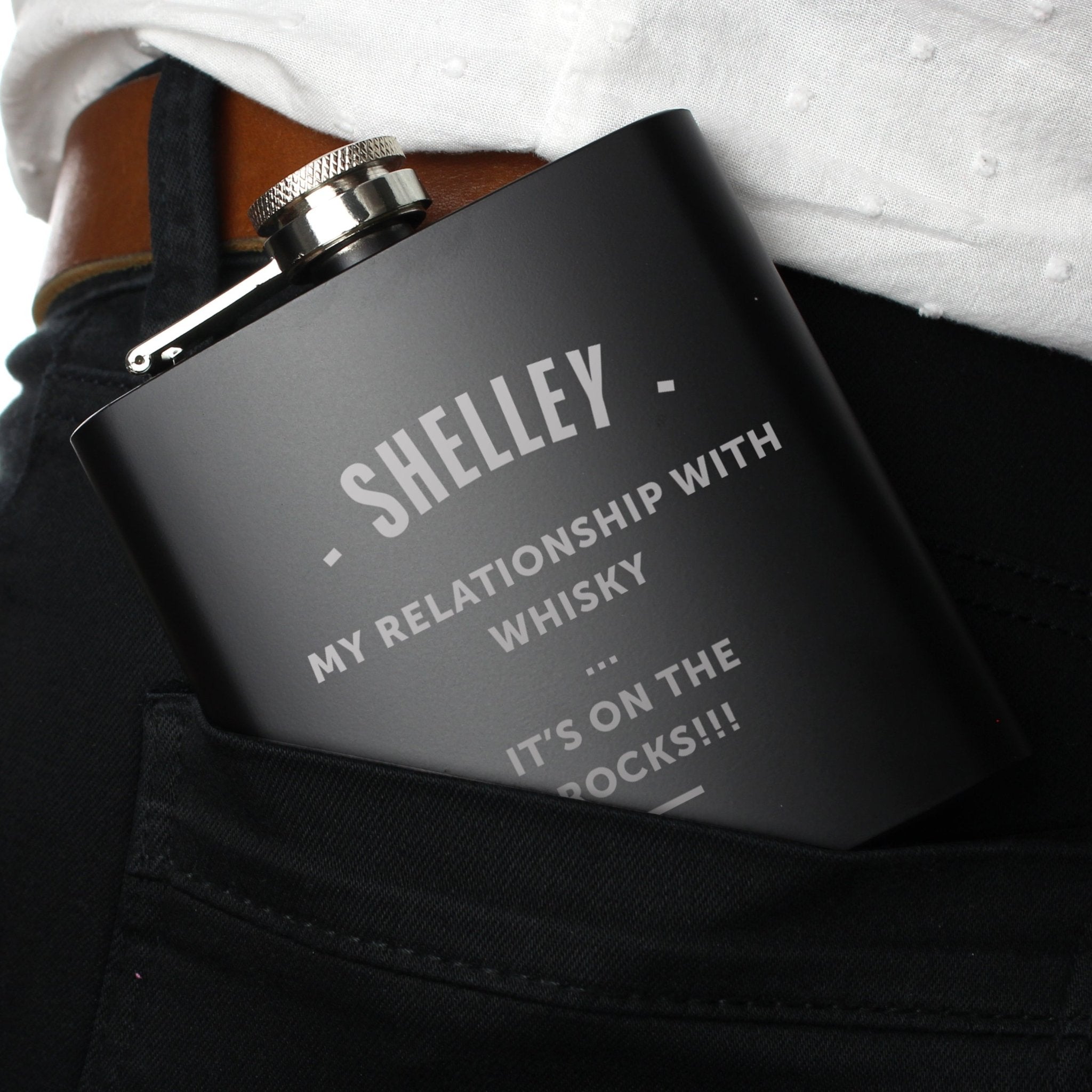 Personalised Any Message Black Hip Flask | Inspired Creative Gifts | UK Supplier