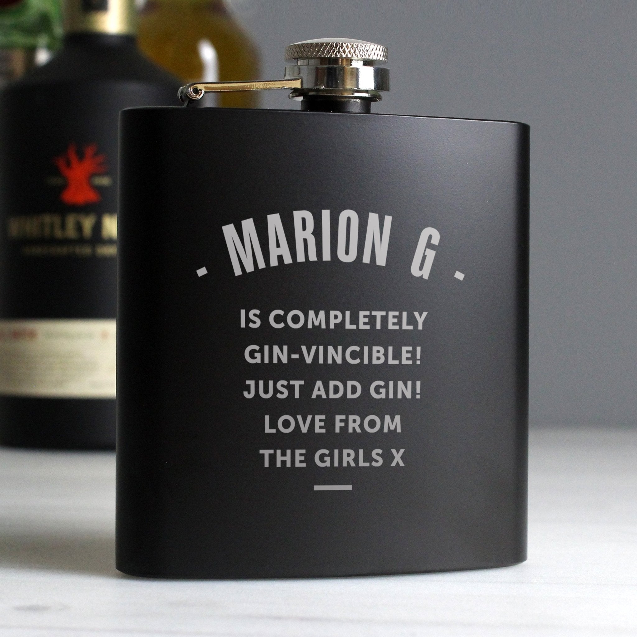 Personalised Any Message Black Hip Flask | Inspired Creative Gifts | UK Supplier
