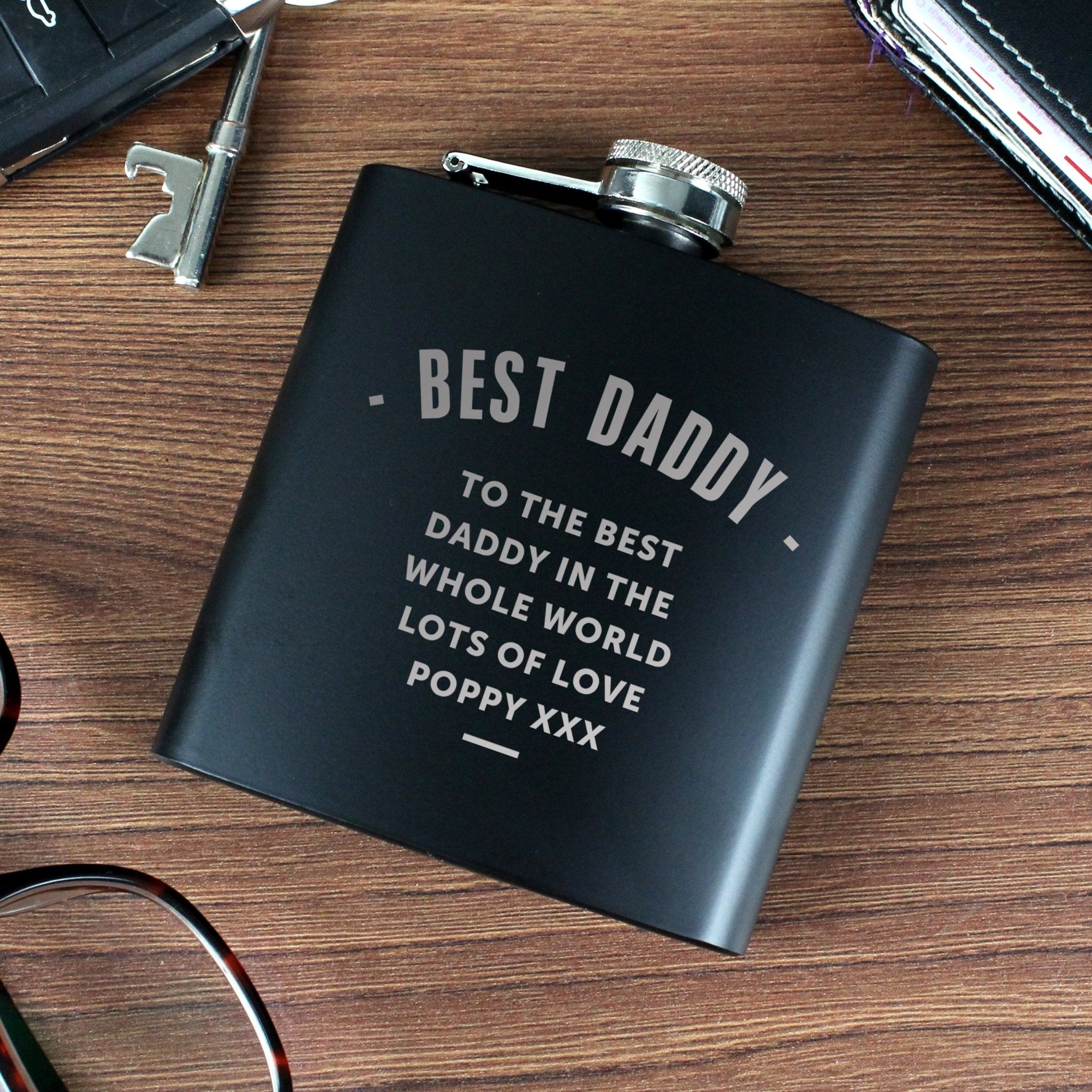 Personalised Any Message Black Hip Flask | Inspired Creative Gifts | UK Supplier