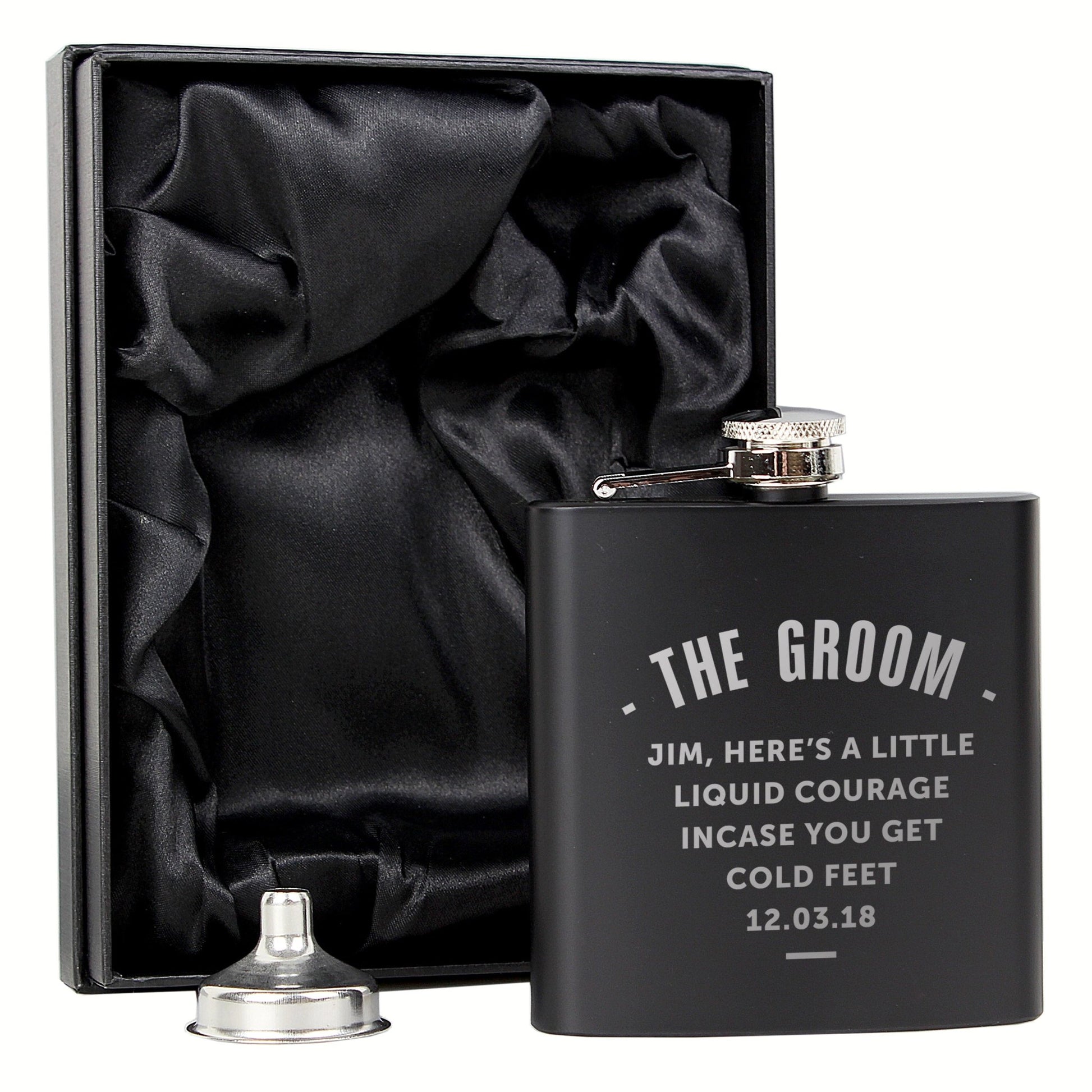Personalised Any Message Black Hip Flask | Inspired Creative Gifts | UK Supplier