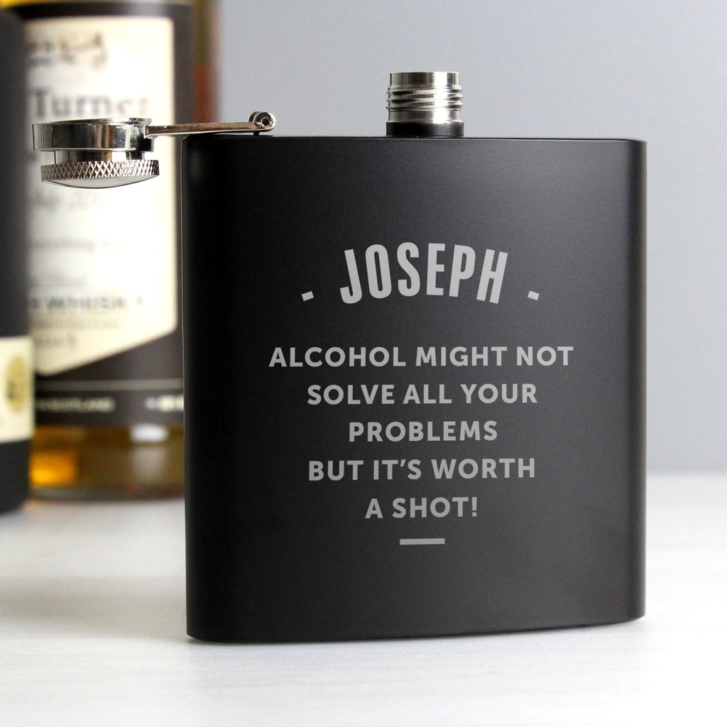 Personalised Any Message Black Hip Flask | Inspired Creative Gifts | UK Supplier