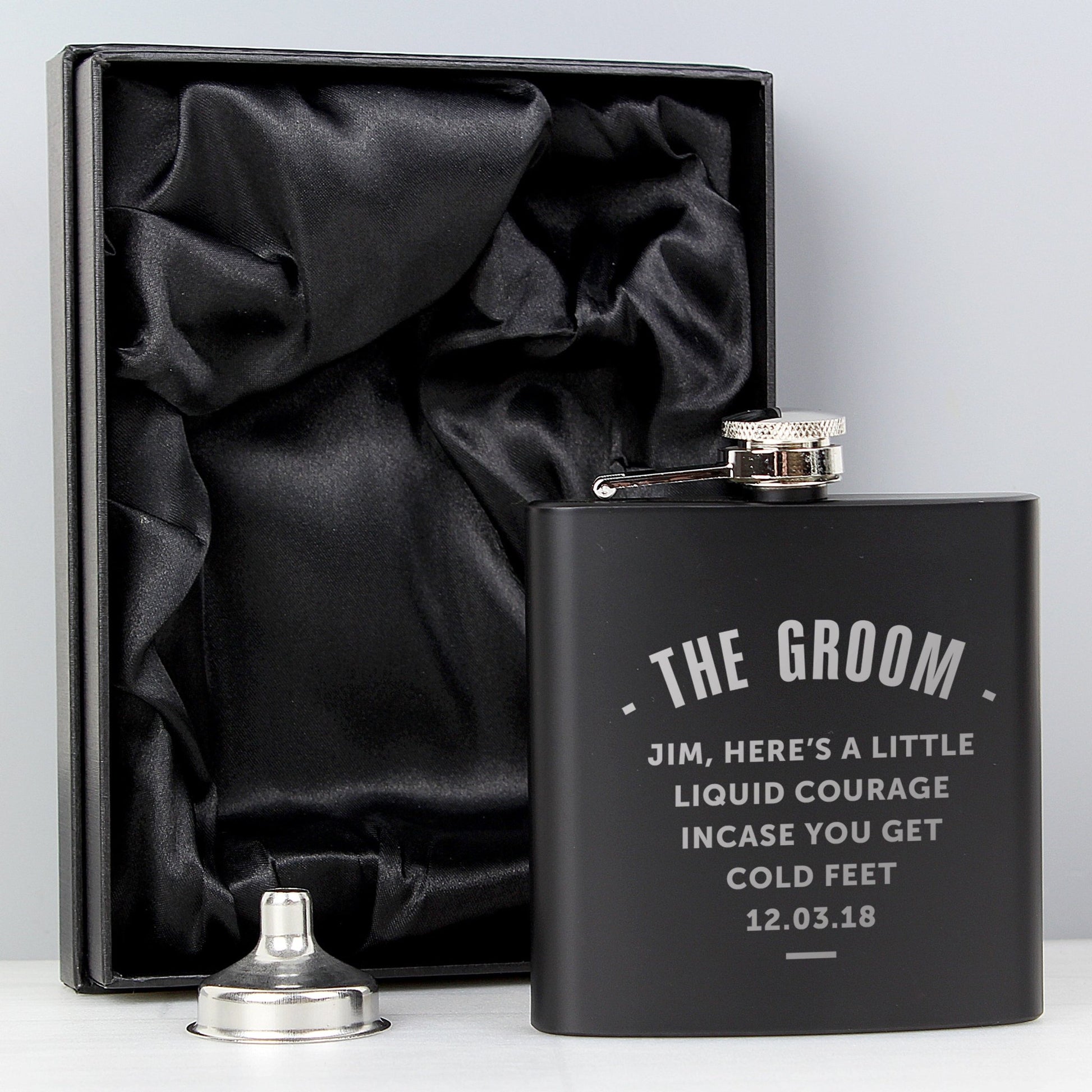 Personalised Any Message Black Hip Flask | Inspired Creative Gifts | UK Supplier