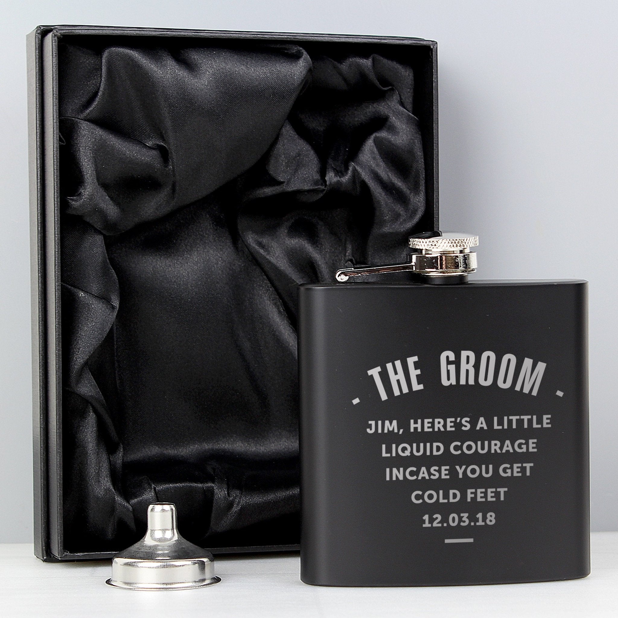 Personalised Any Message Black Hip Flask | Inspired Creative Gifts | UK Supplier