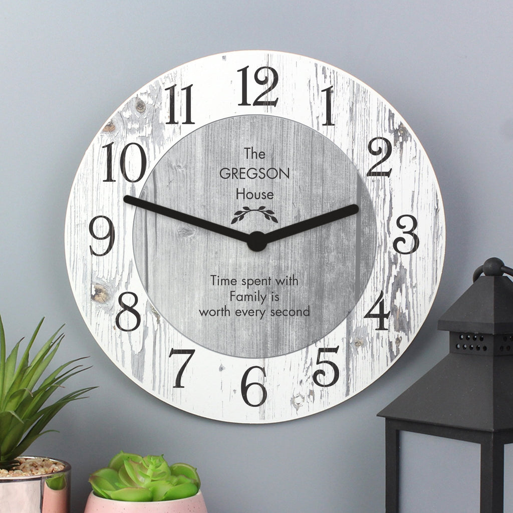 Personalised Any Message Shabby Chic Large Wooden Clock | Inspired Creative Gifts | UK Supplier