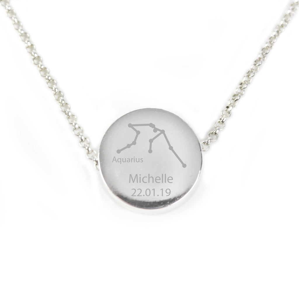 Personalised Aquarius Zodiac Star Sign Silver Tone Necklace (January 20th - February 18th) | Inspired Creative Gifts | UK Supplier